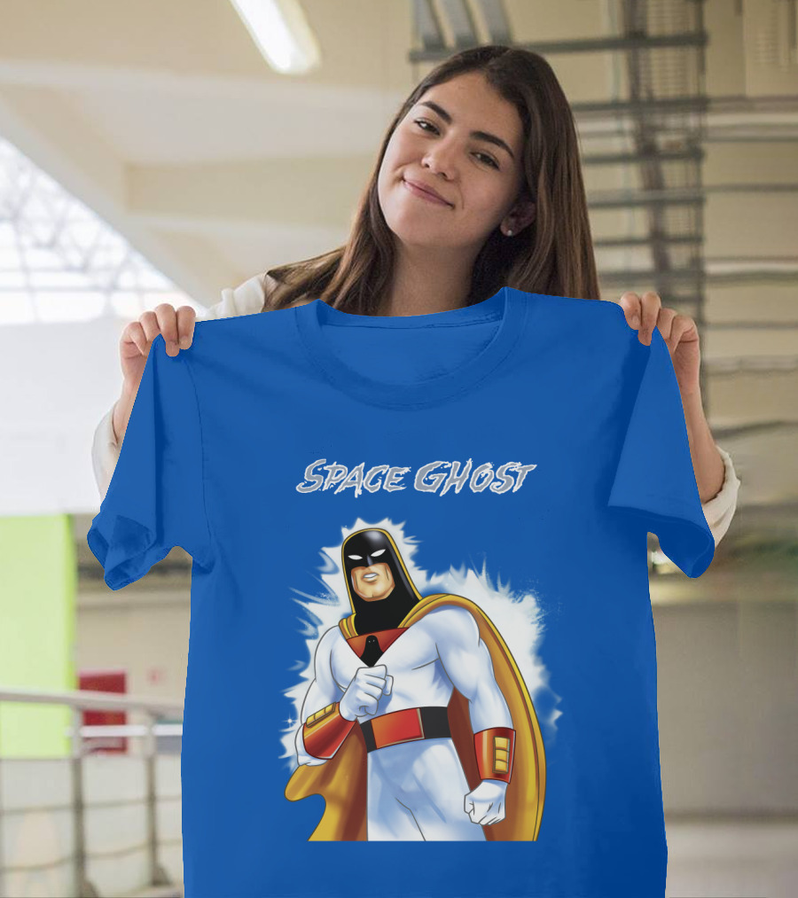 Space Ghost Classic Character with Dynamic Pose and Iconic Heroic T-Shirt