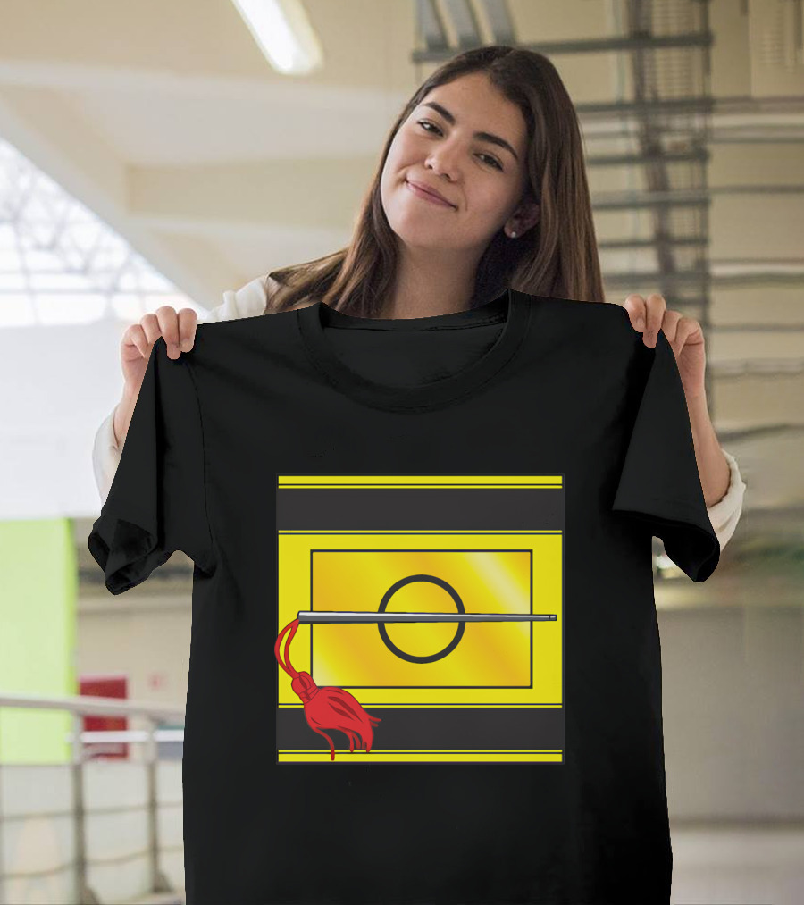 Crusis Lancers Circle and Tassel Icon on Yellow and Black Stripes T-Shirt