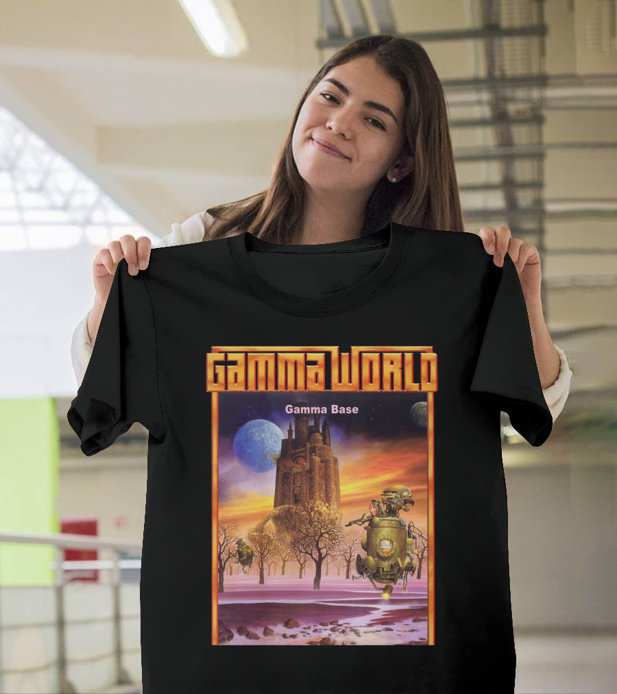Gamma World Gamma Base Futuristic Castle with Robot on Alien Landscape T-Shirt