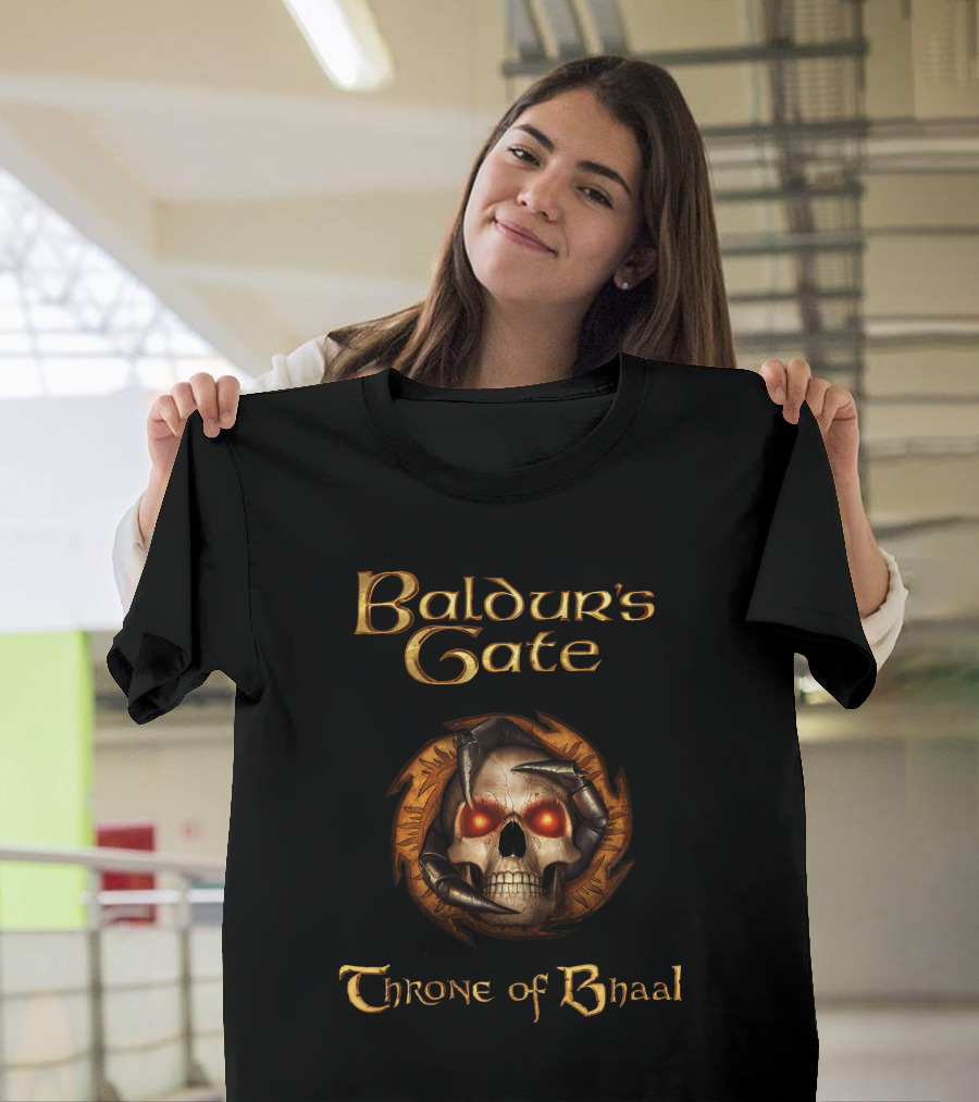 Baldur's Gate II Throne of Bhaal Skull Logo with Flaming Claws T-Shirt