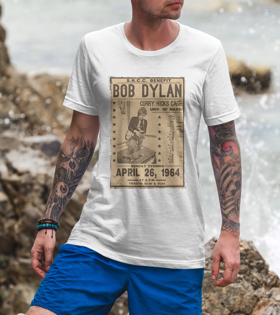 S.N.C.C. Benefit Bob Dylan Curry Hicks Cage Univ. Of Mass. April 26, 1964 T-Shirt