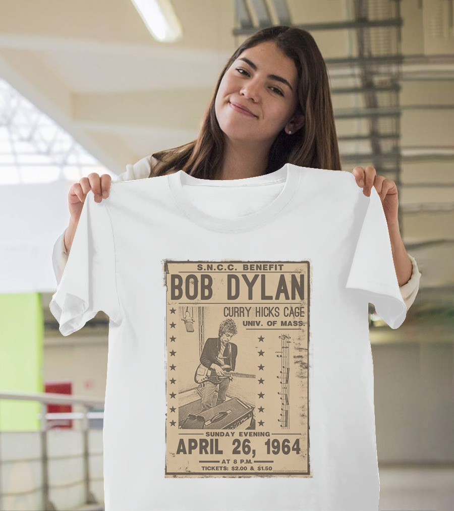 S.N.C.C. Benefit Bob Dylan Curry Hicks Cage Univ. Of Mass. April 26, 1964 T-Shirt