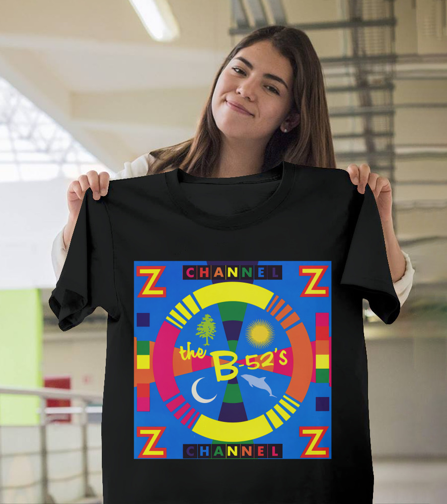 Channel Z the B-52's Colorful Circular Symbols Moon Dolphin Sun Tree T-Shirt