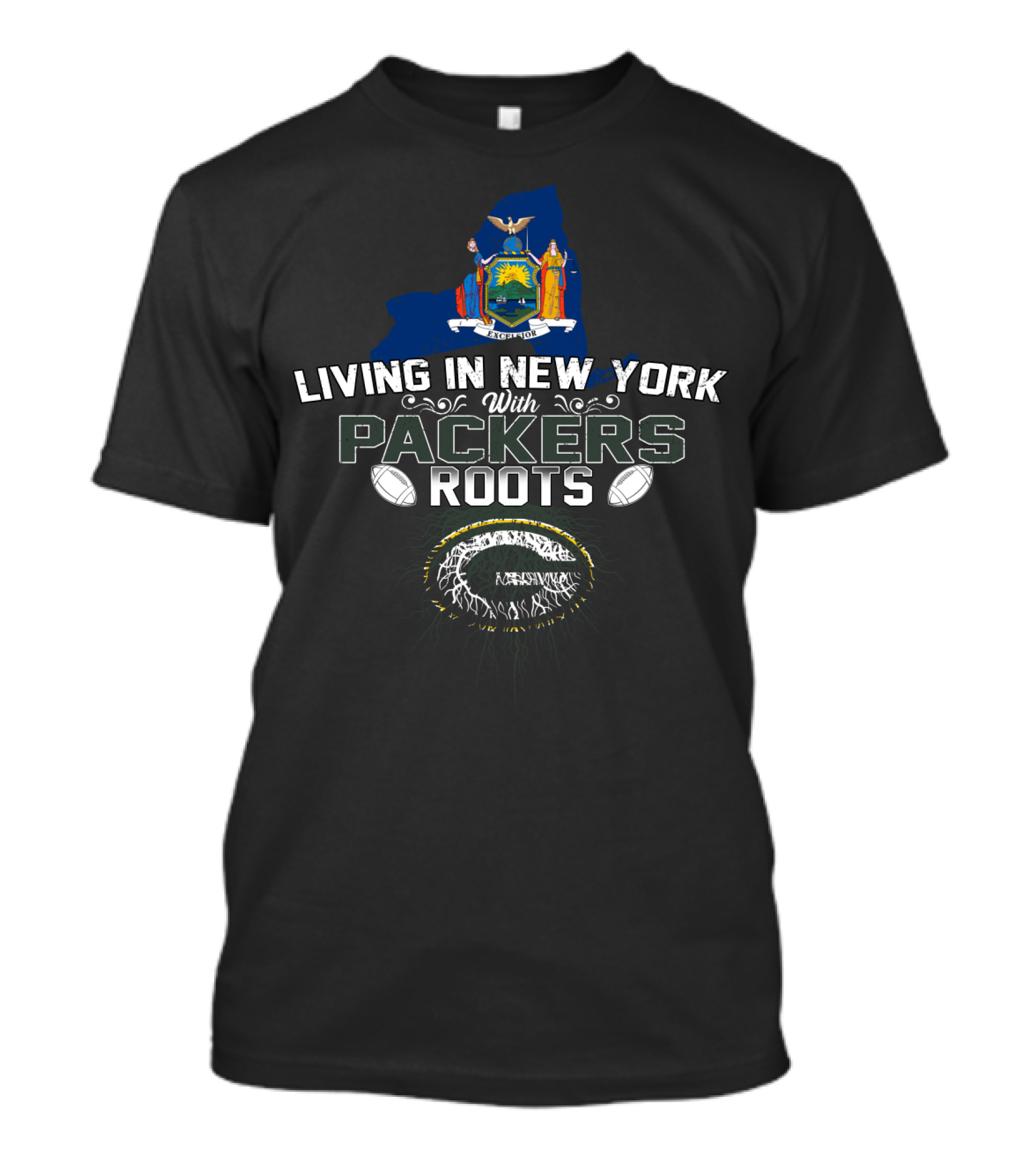 Living In New York With Green Bay Packers Roots T-Shirt