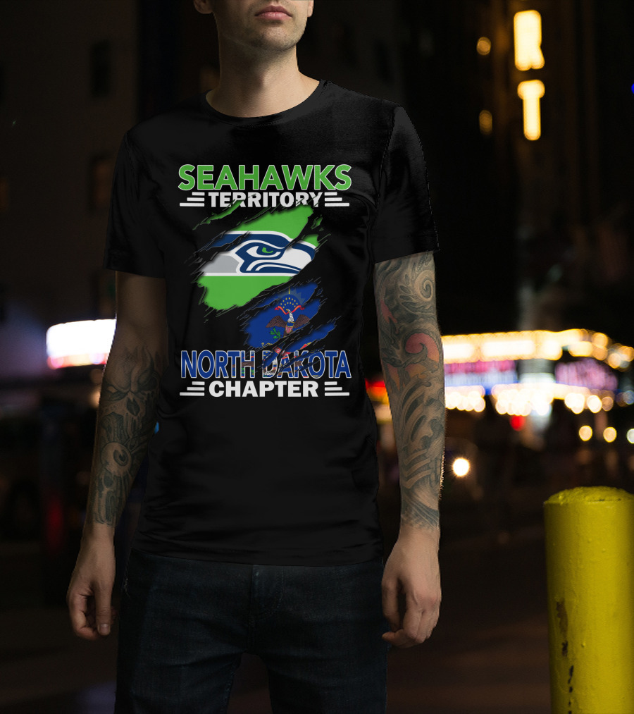 Seahawks Territory North Dakota Chapter Seattle Seahawks Logo Flag T-Shirt