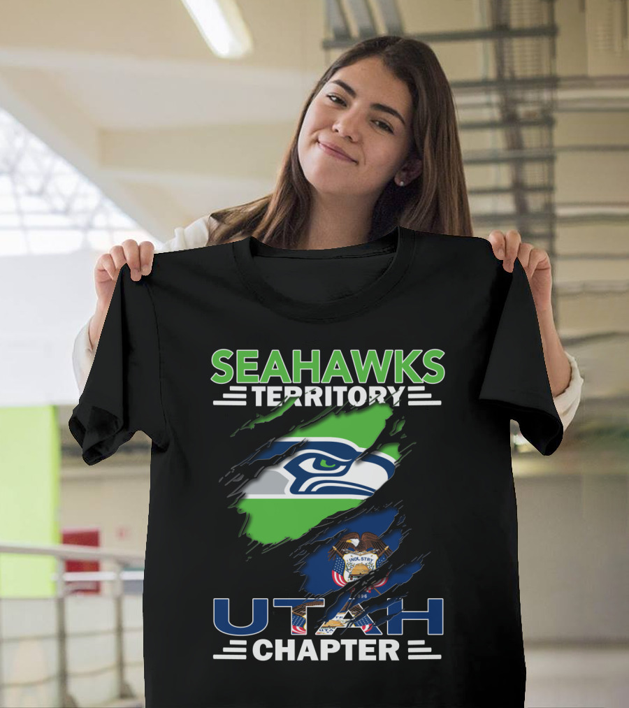 Seahawks Territory Utah Chapter Flag And Logo Ripped T-Shirt