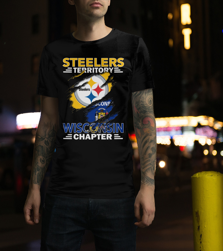 Steelers Territory Wisconsin Chapter State Flag Overlaid Steelmark Logo Edition T-Shirt