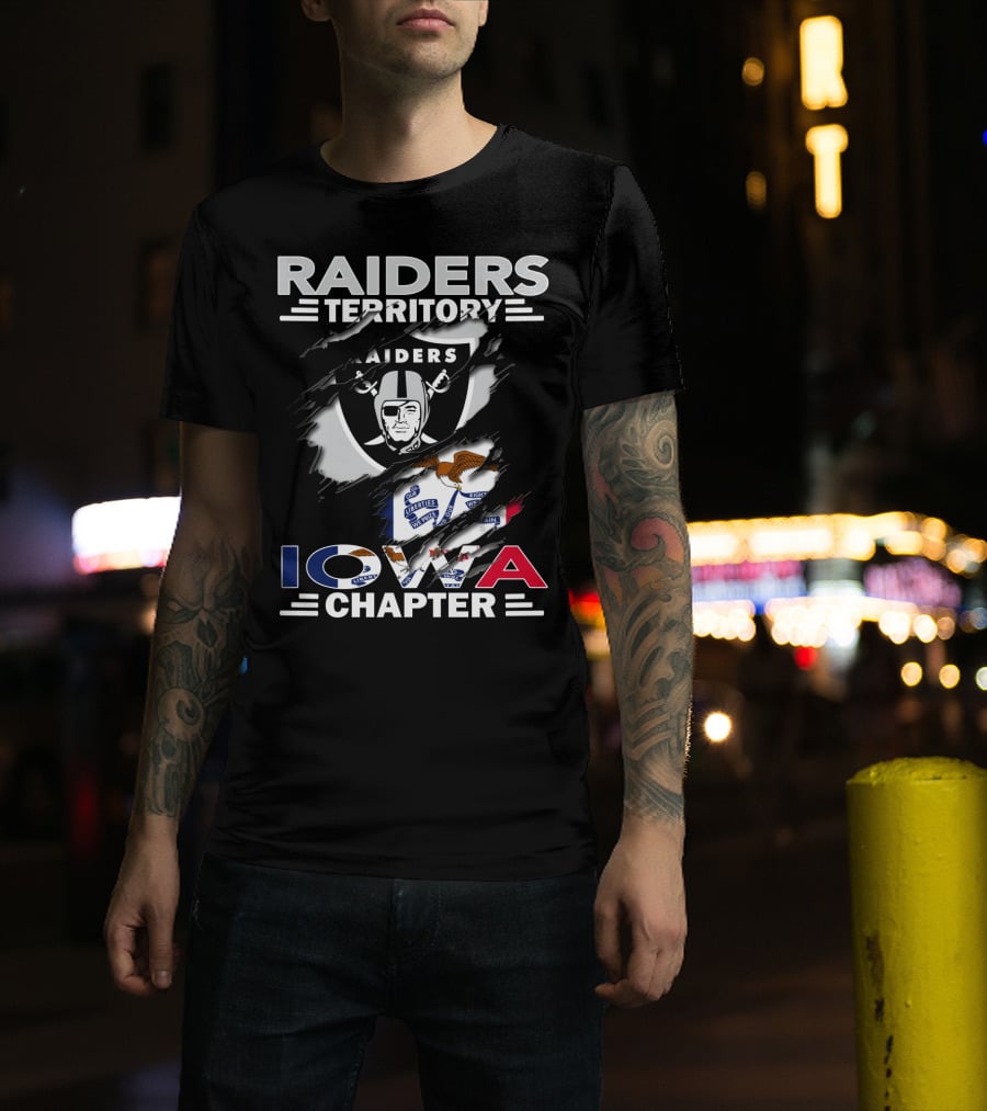 Raiders Territory Iowa Chapter Nfl Team Logo With State Flag Elements T-Shirt