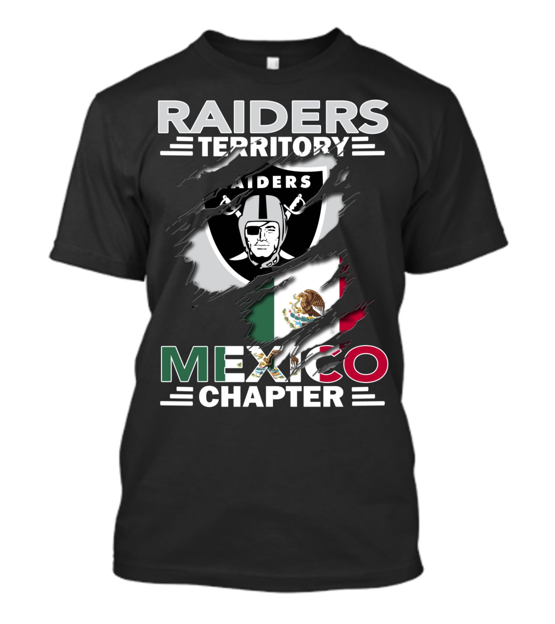 Raiders Territory Mexico Chapter Nfl Football Fan Club Mexican Flag Raider Nation T-Shirt