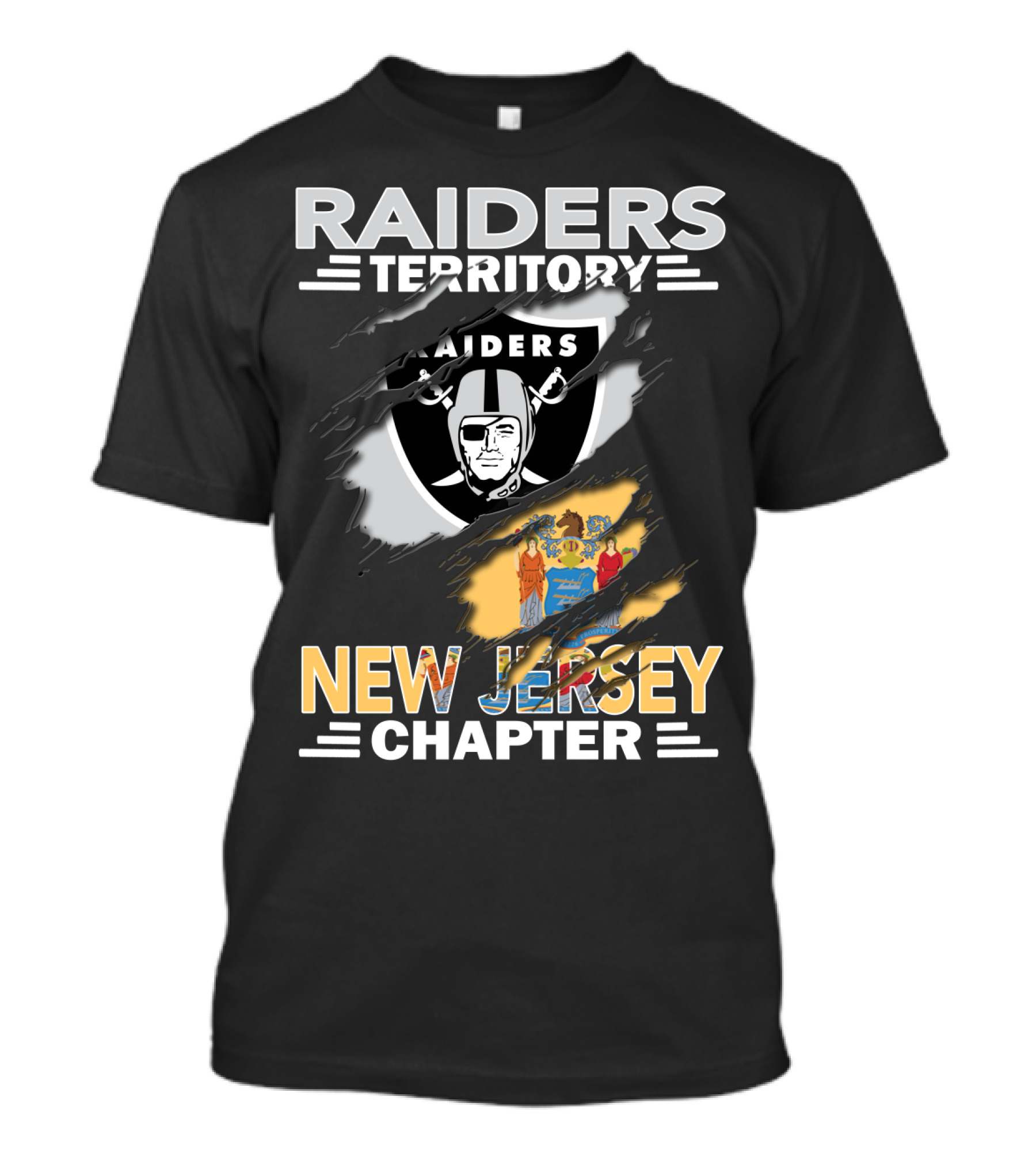 Raiders Territory New Jersey Chapter With Raiders Logo And New Jersey State Flag T-Shirt