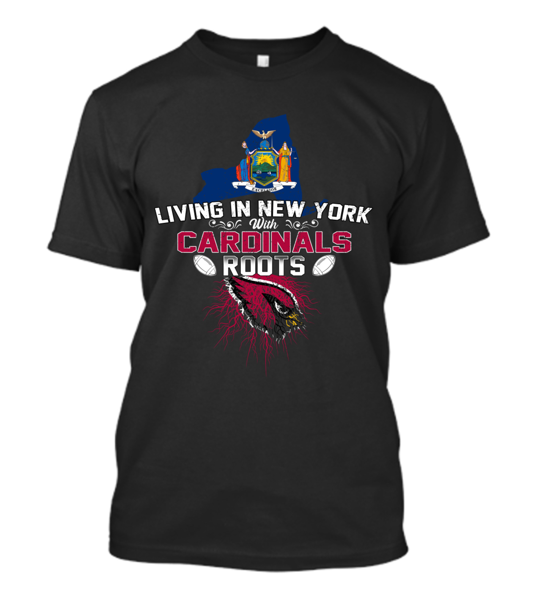 Living In New York With Cardinals Roots New York State Flag Cardinals Football Helmet T-Shirt