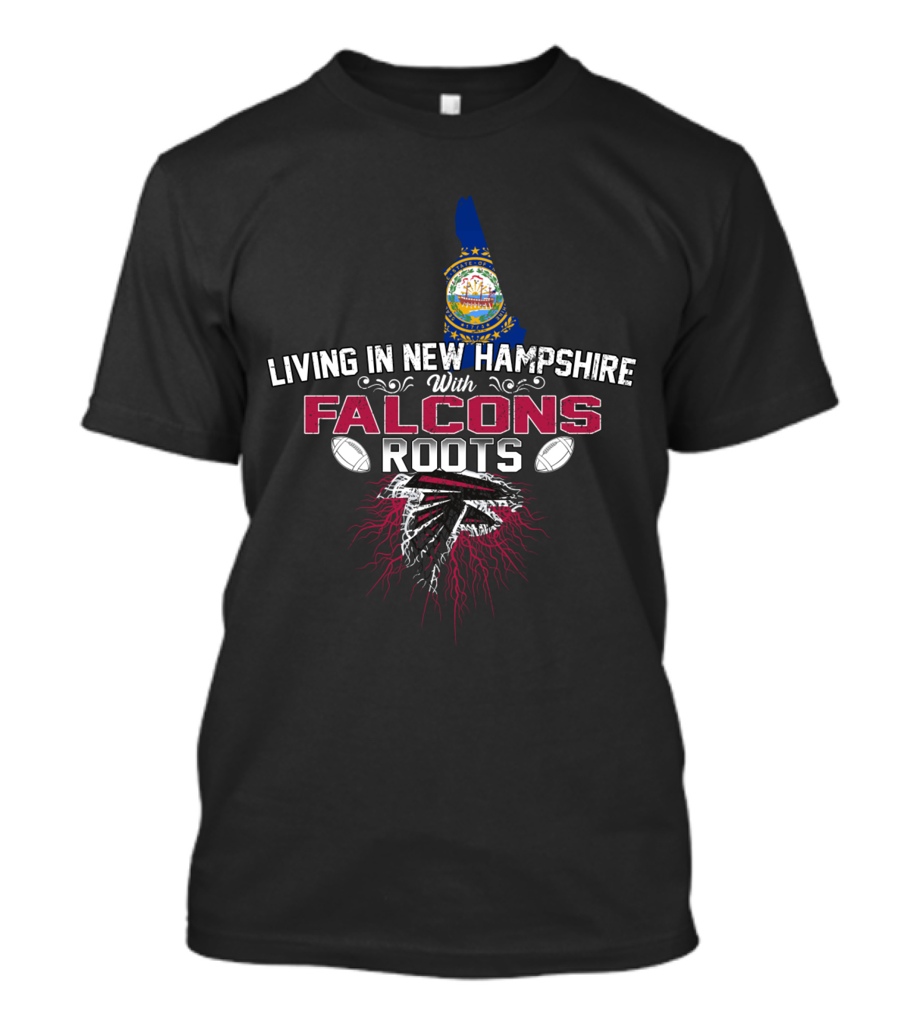 Living In New Hampshire With Falcons Roots New Hampshire State Map NFL Team Logo Football T-Shirt