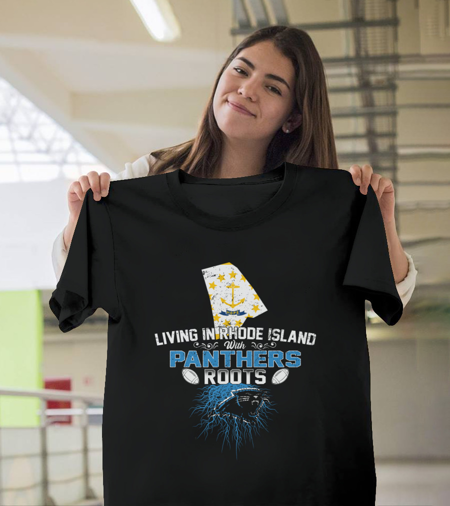 Living in Rhode Island with Panthers Roots Football Pride Map and Anchor T-Shirt