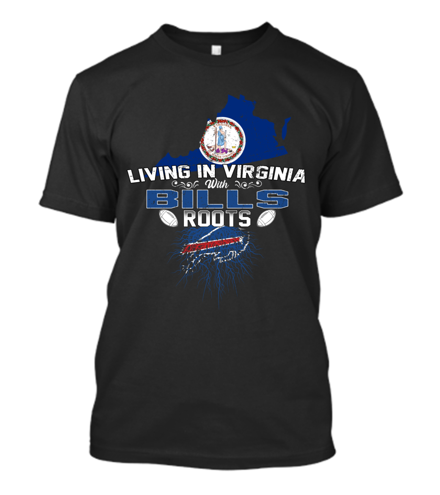Living In Virginia With Bills Roots Buffalo Football Virginia Map T-Shirt