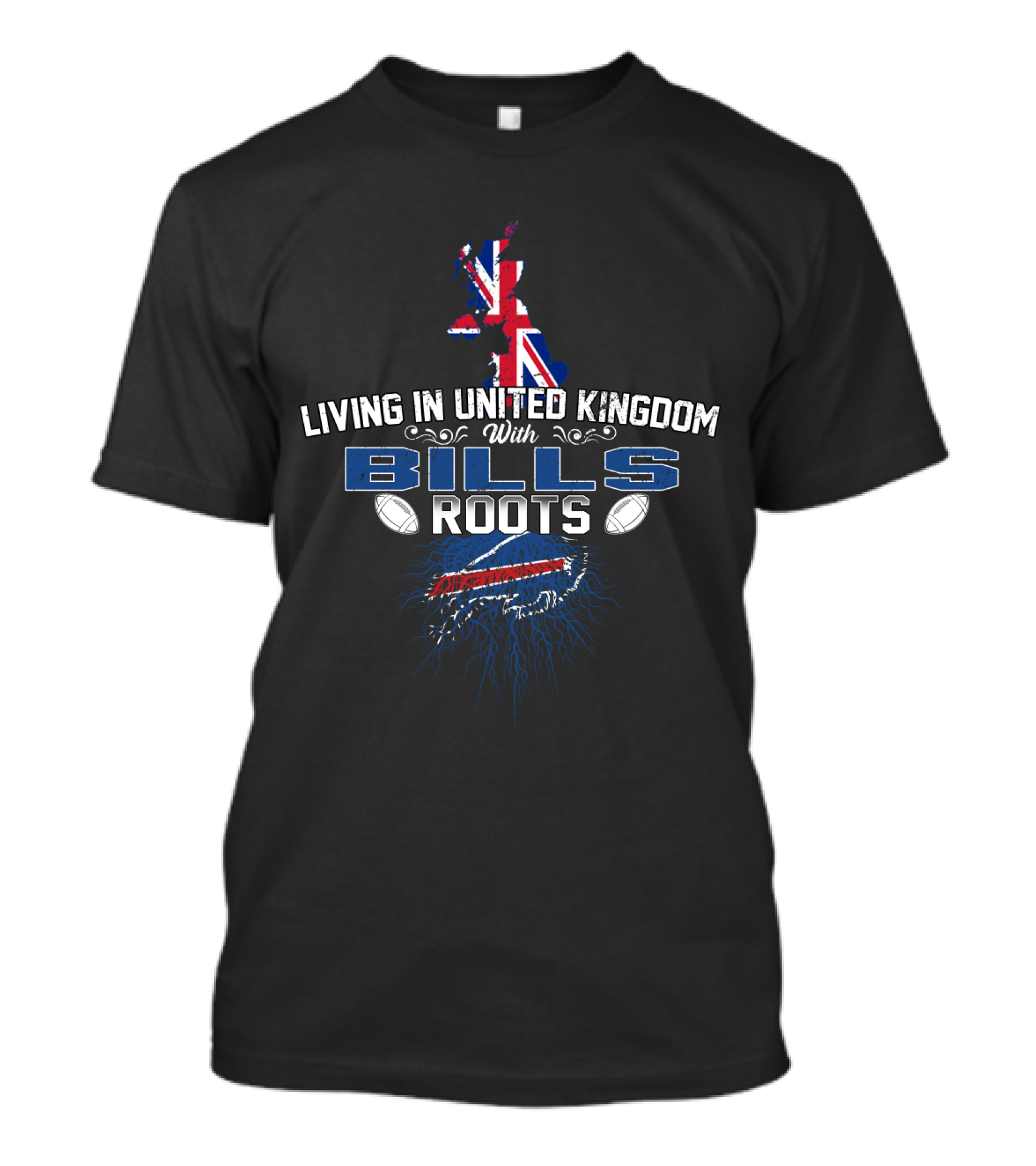Living In United Kingdom With Buffalo Bills Roots And United Kingdom Map T-Shirt