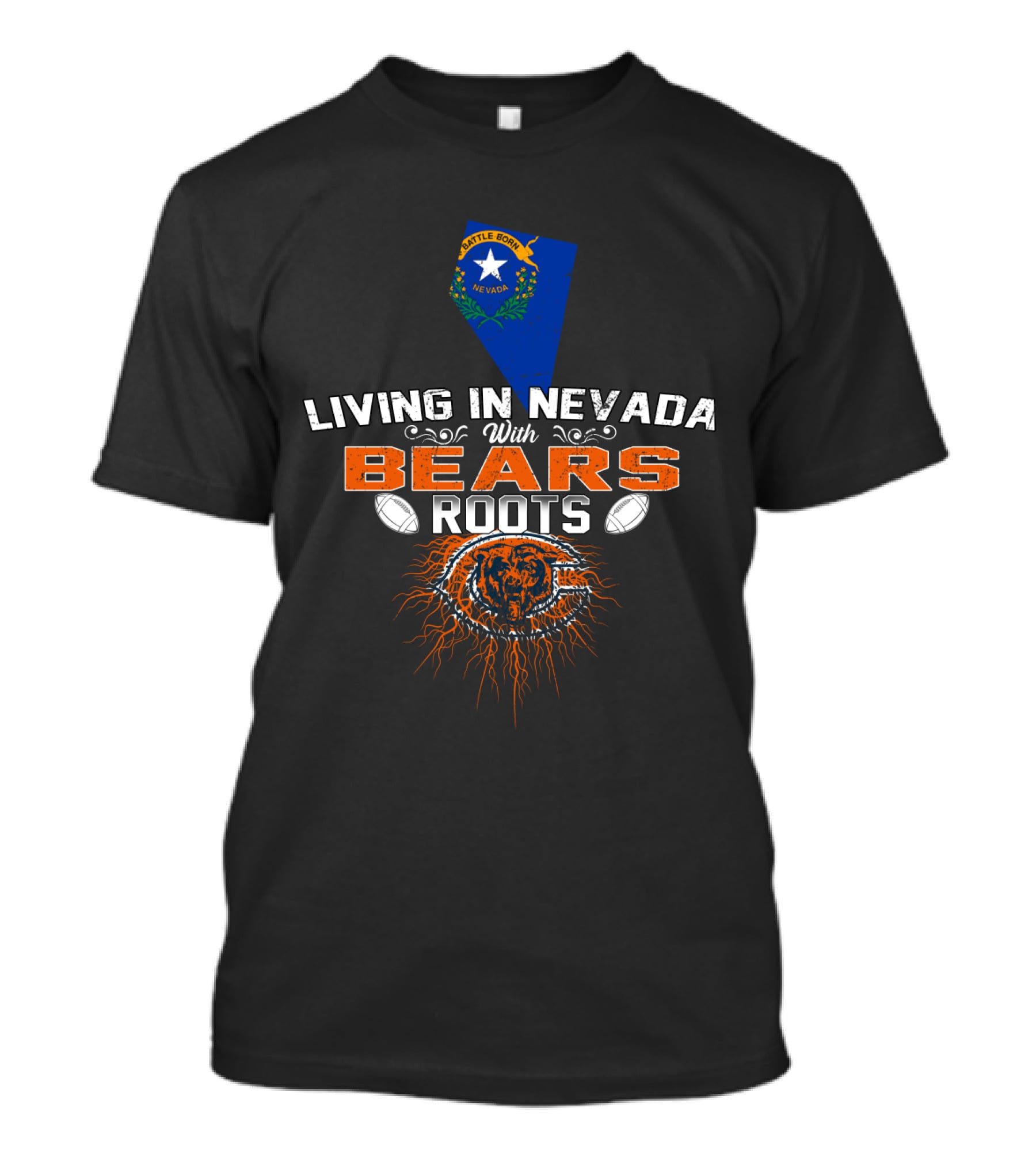 Living In Nevada With Chicago Bears Football Roots T-Shirt
