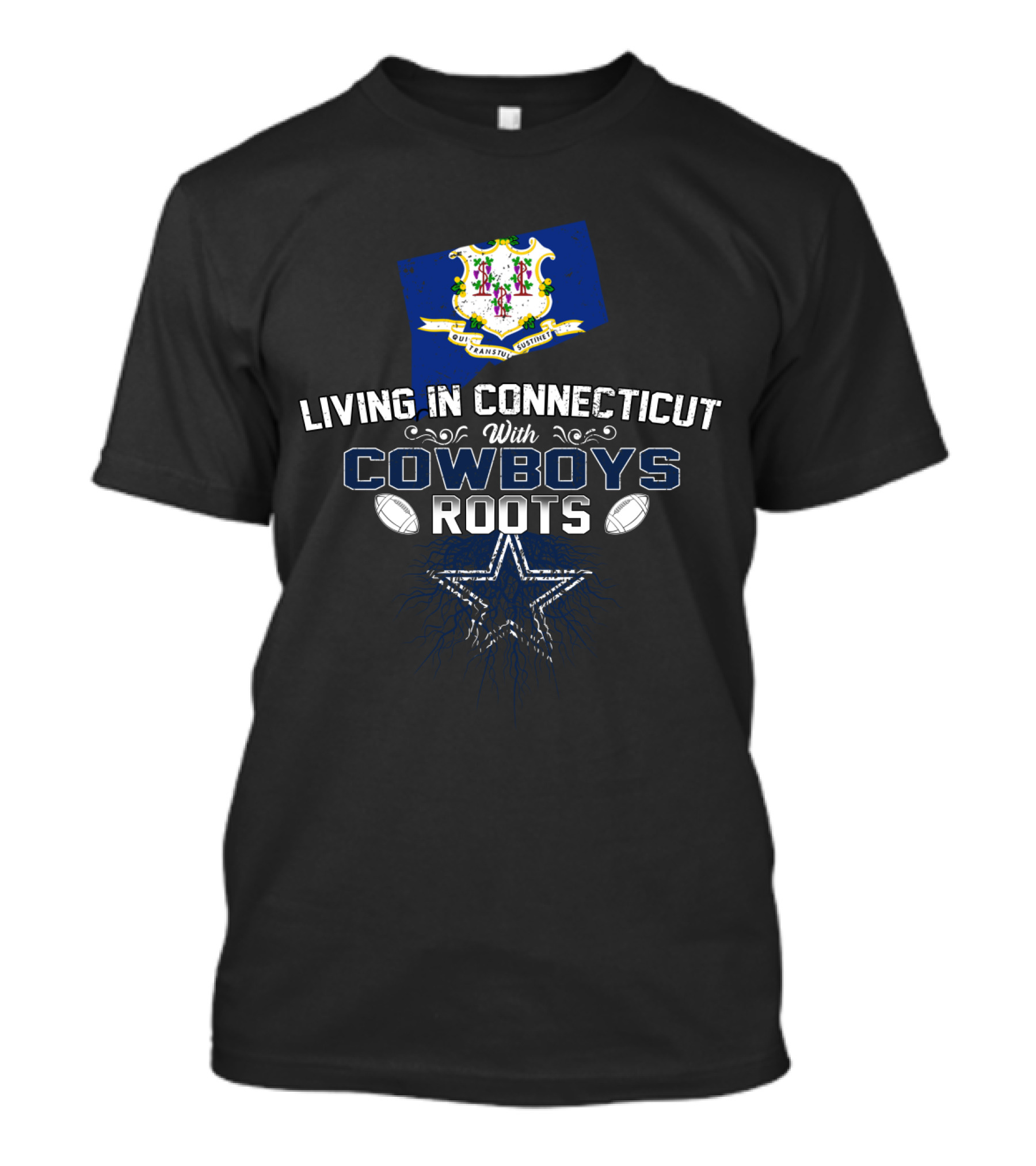 Living In Connecticut With Cowboys Roots Dallas Cowboys Star And Football Heritage T-Shirt