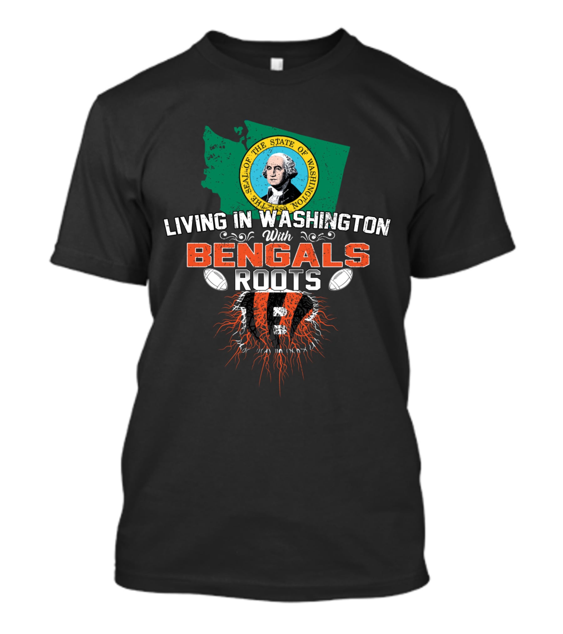 Living In Washington With Bengals Roots George Washington Seal Football Elements T-Shirt