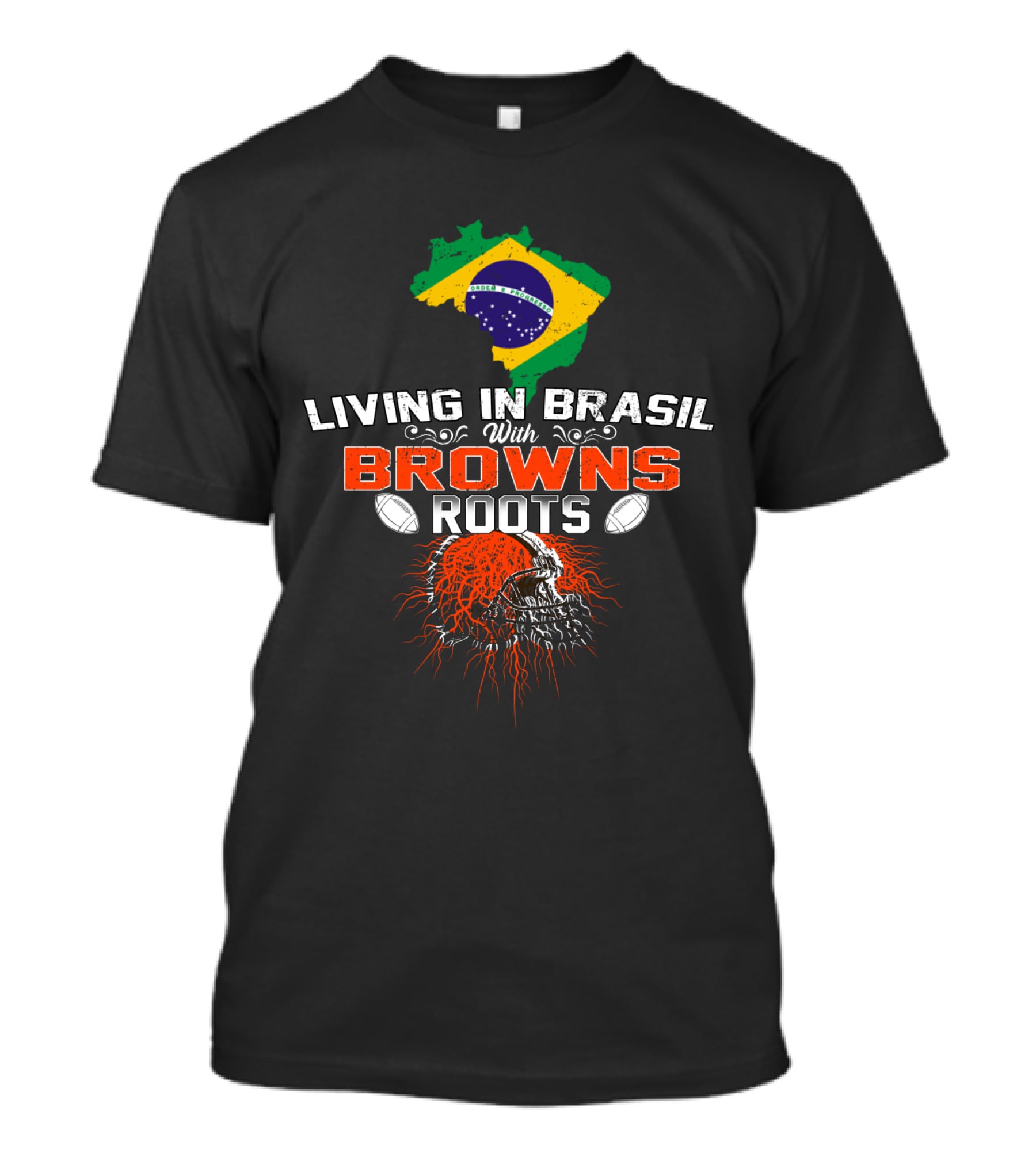 Living In Brasil With Browns Roots NFL Skull T-Shirt
