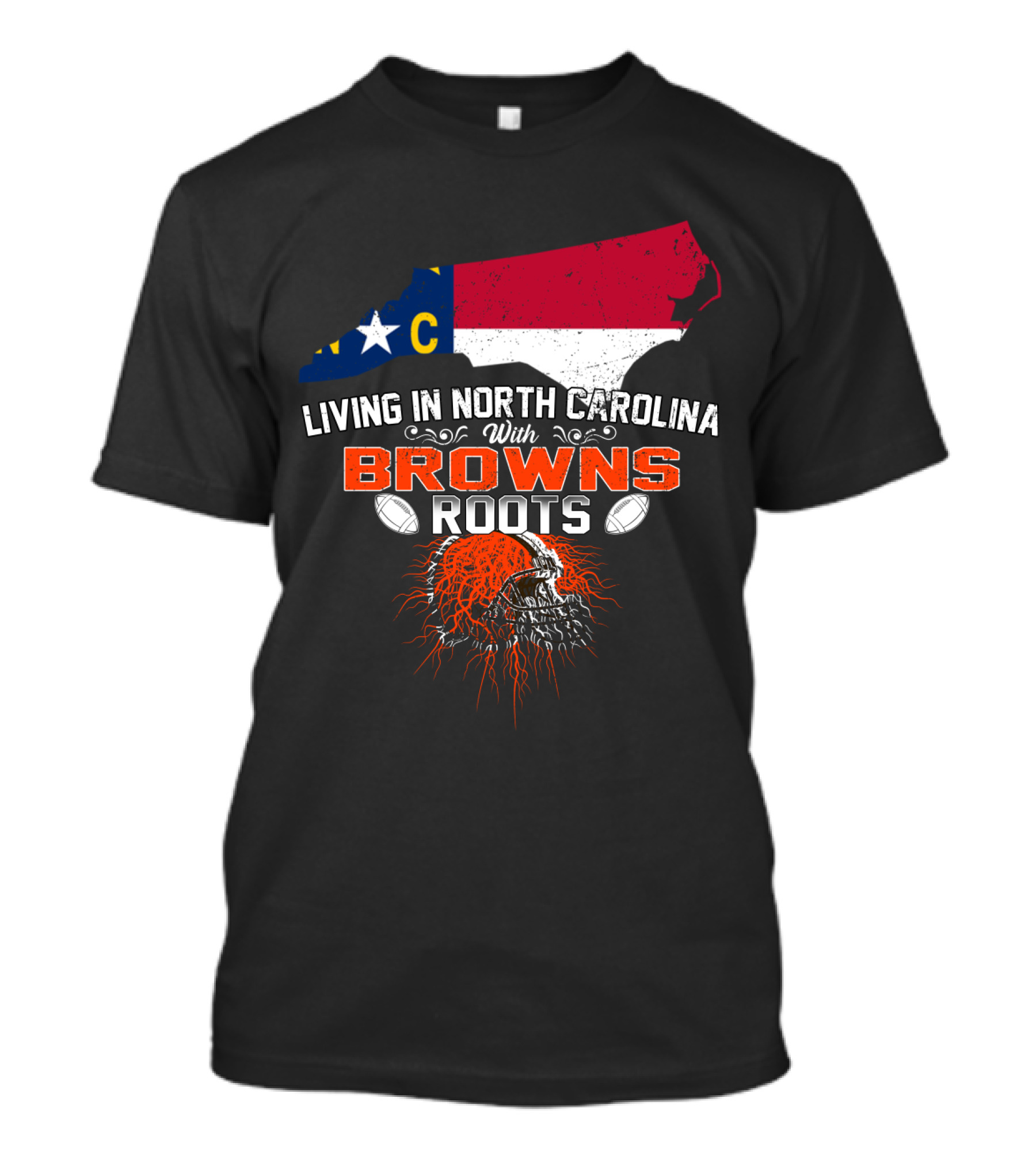 Living In North Carolina With Browns Roots Football Helmet T-Shirt