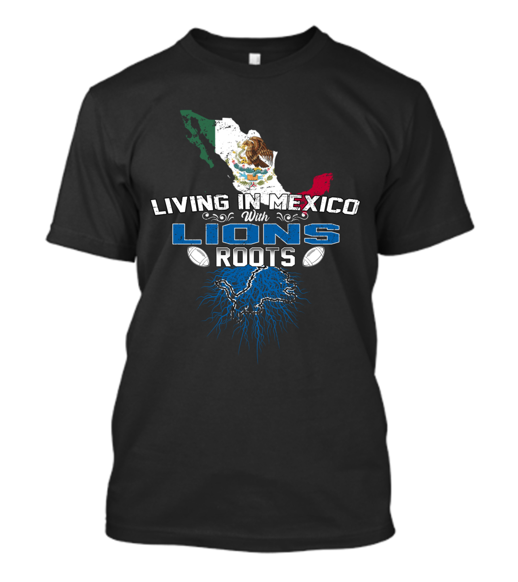 Living In Mexico With Detroit Lions Roots NFL Football Fan Map T-Shirt
