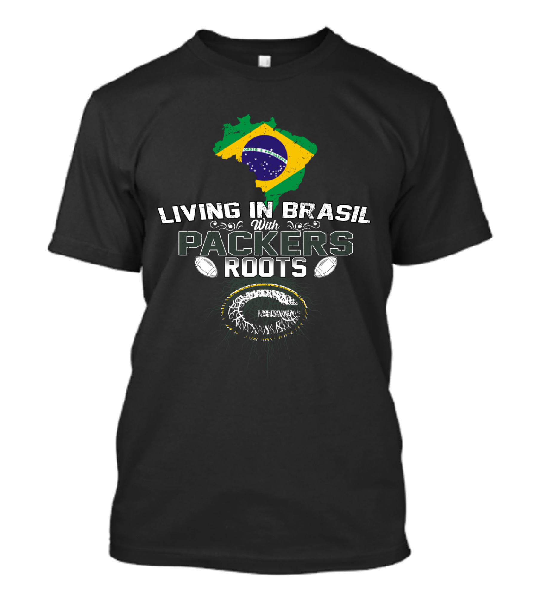 Living In Brasil With Green Bay Packers Roots Flag T-Shirt