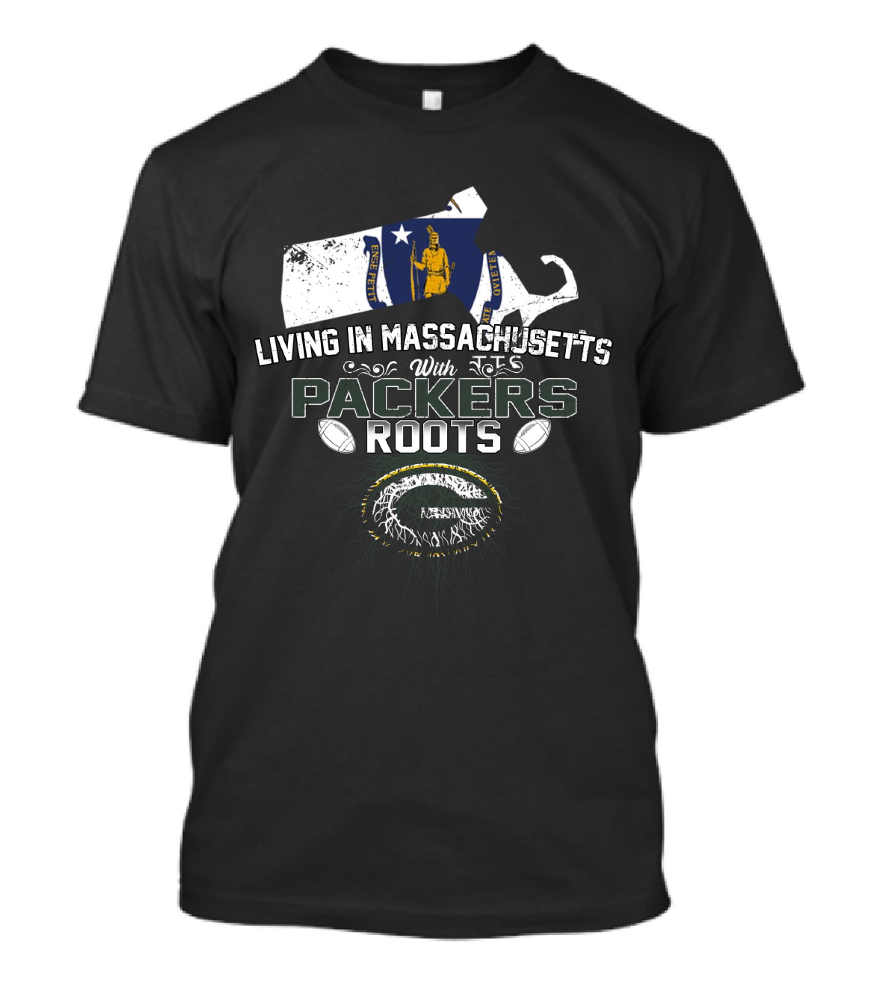 Living In Massachusetts Embracing Packers Roots With Football Passion T-Shirt