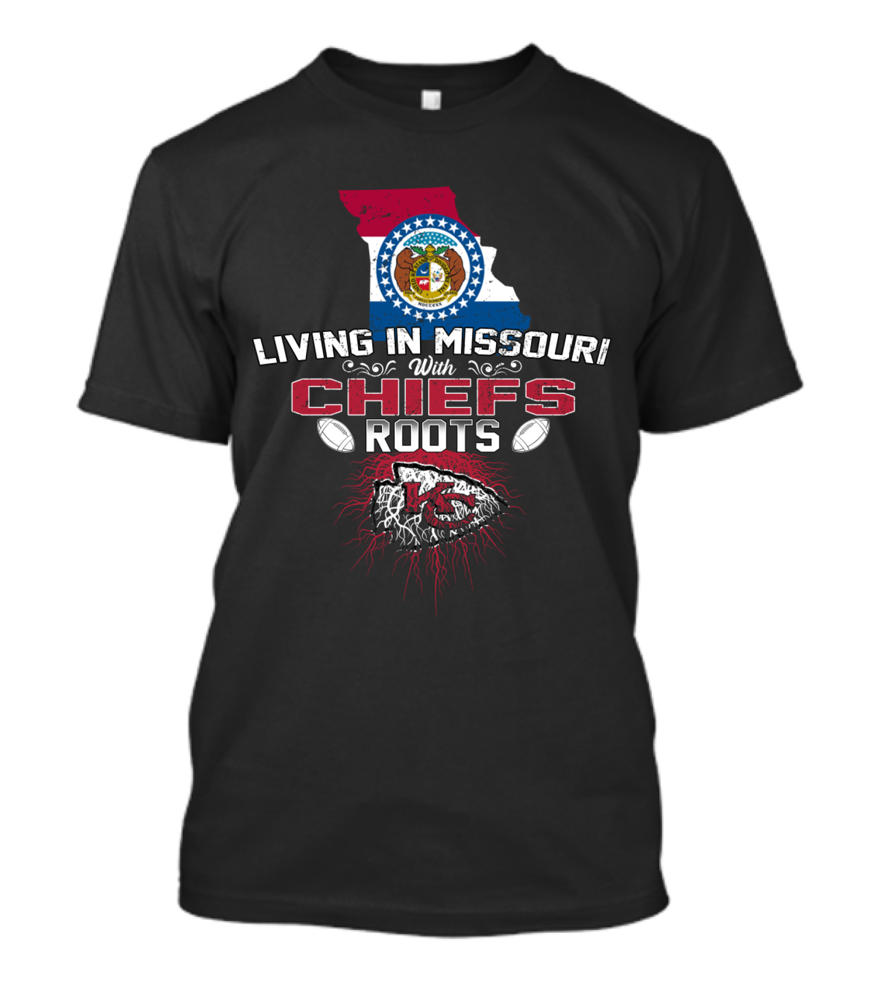 Living In Missouri With Chiefs Roots Kansas City Football Fans T-Shirt