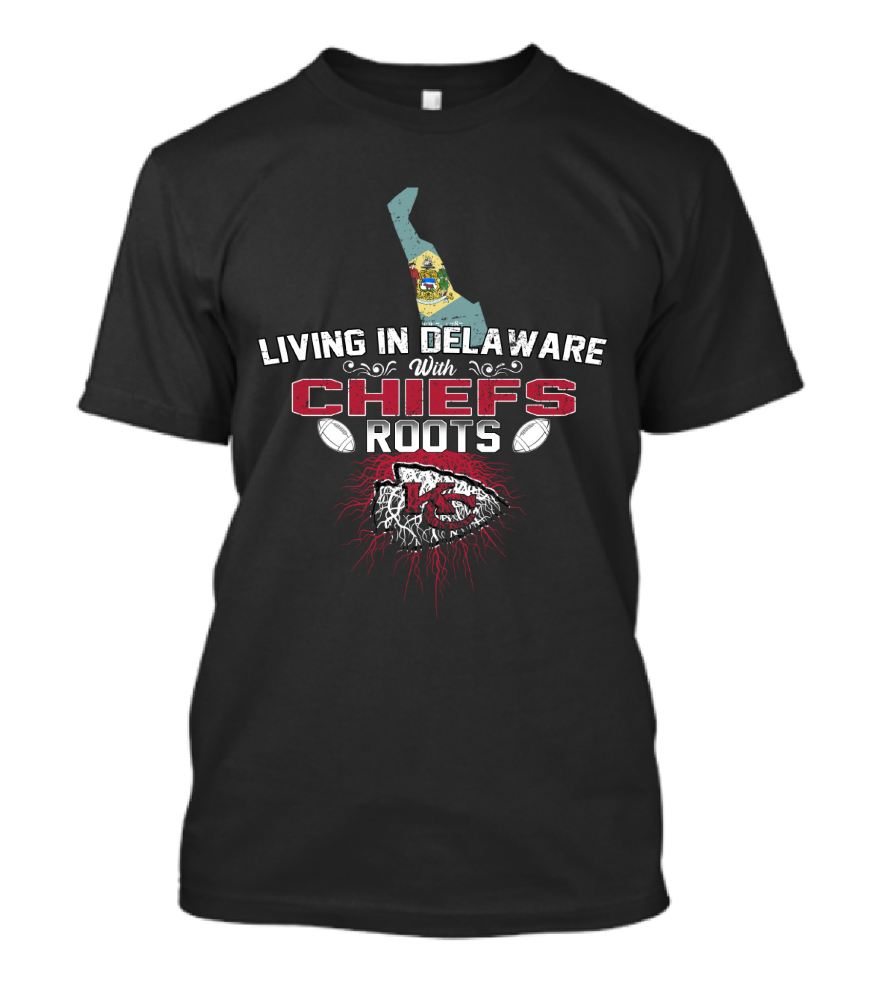Living In Delaware With Chiefs Roots And State Map T-Shirt