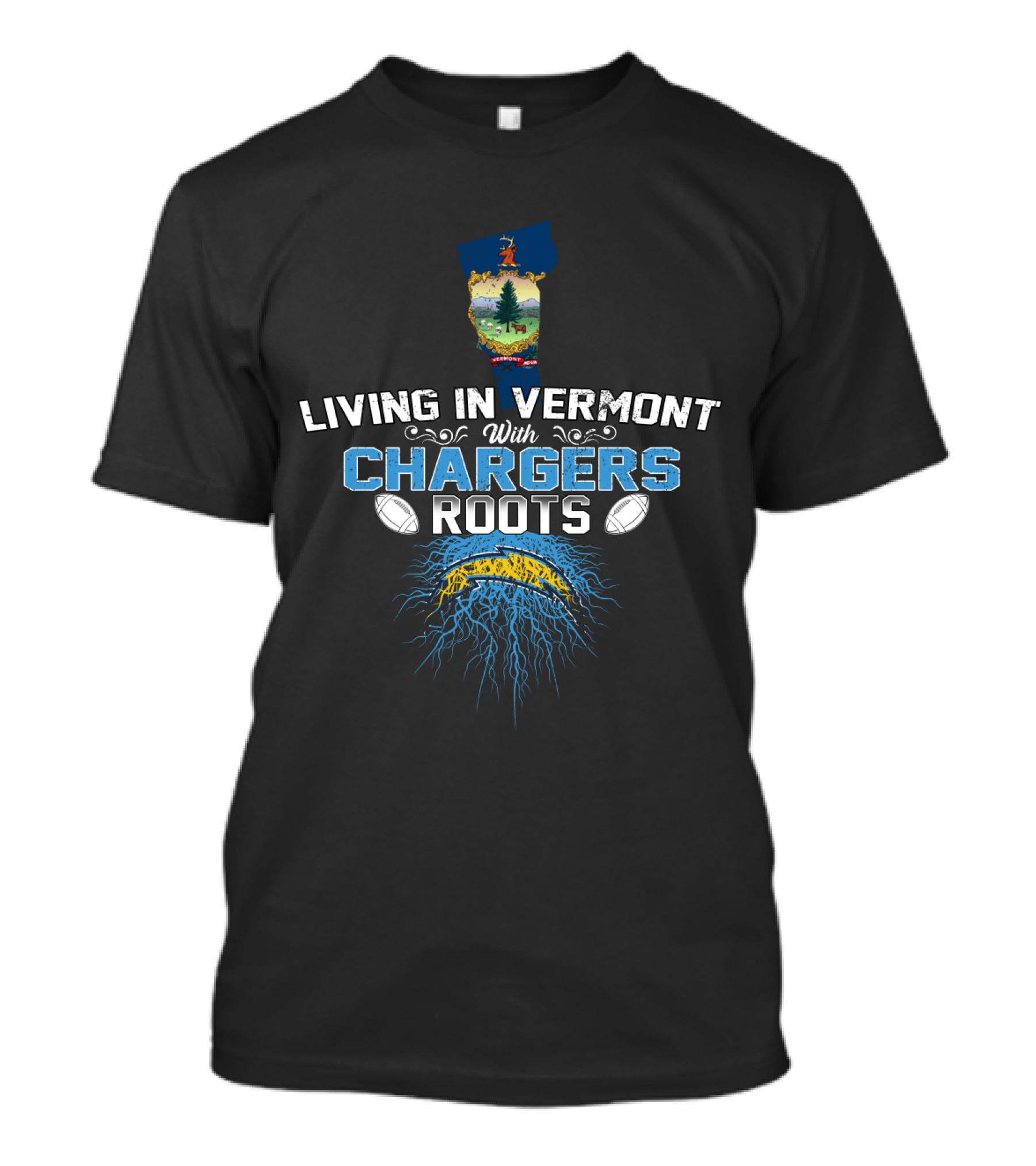 Living In Vermont With Chargers Roots Football Tree T-Shirt