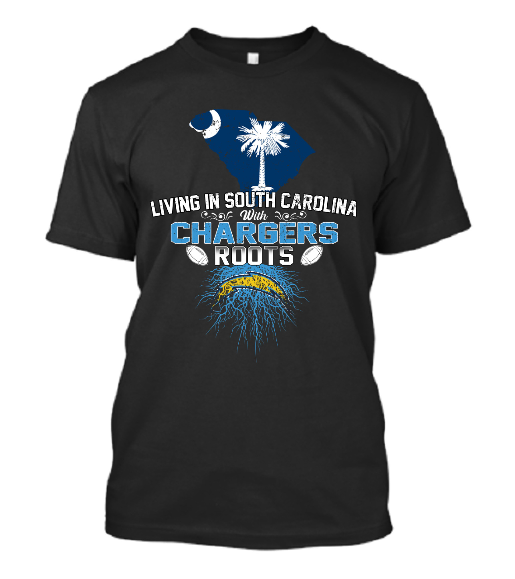 Living In South Carolina Proudly Celebrating Chargers Roots With State Flag Iconography T-Shirt