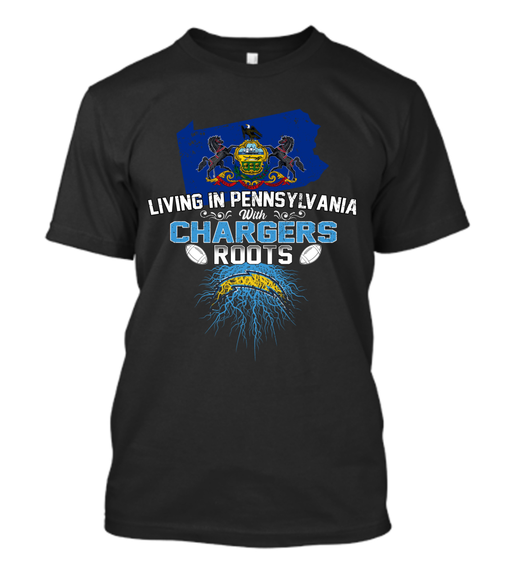 Living In Pennsylvania Embracing Chargers Roots With State Pride T-Shirt
