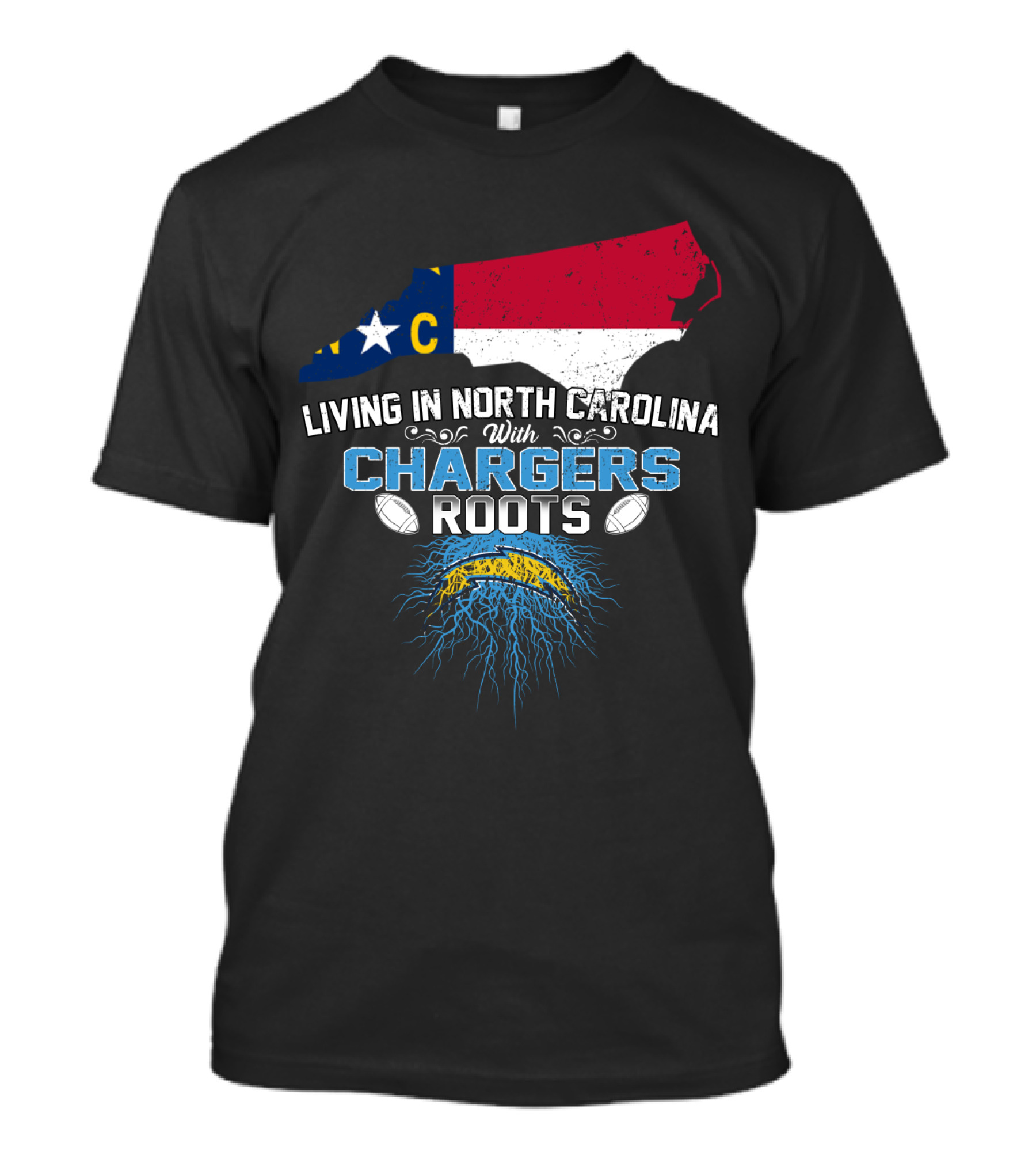 Living In North Carolina Proudly Displaying Chargers Roots Through Iconic Football Heritage T-Shirt