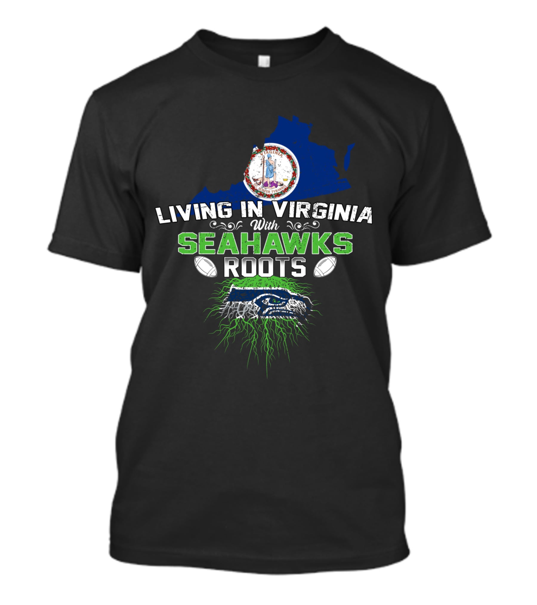 Living In Virginia Celebrating Seahawks Roots With Virginia Emblem T-Shirt