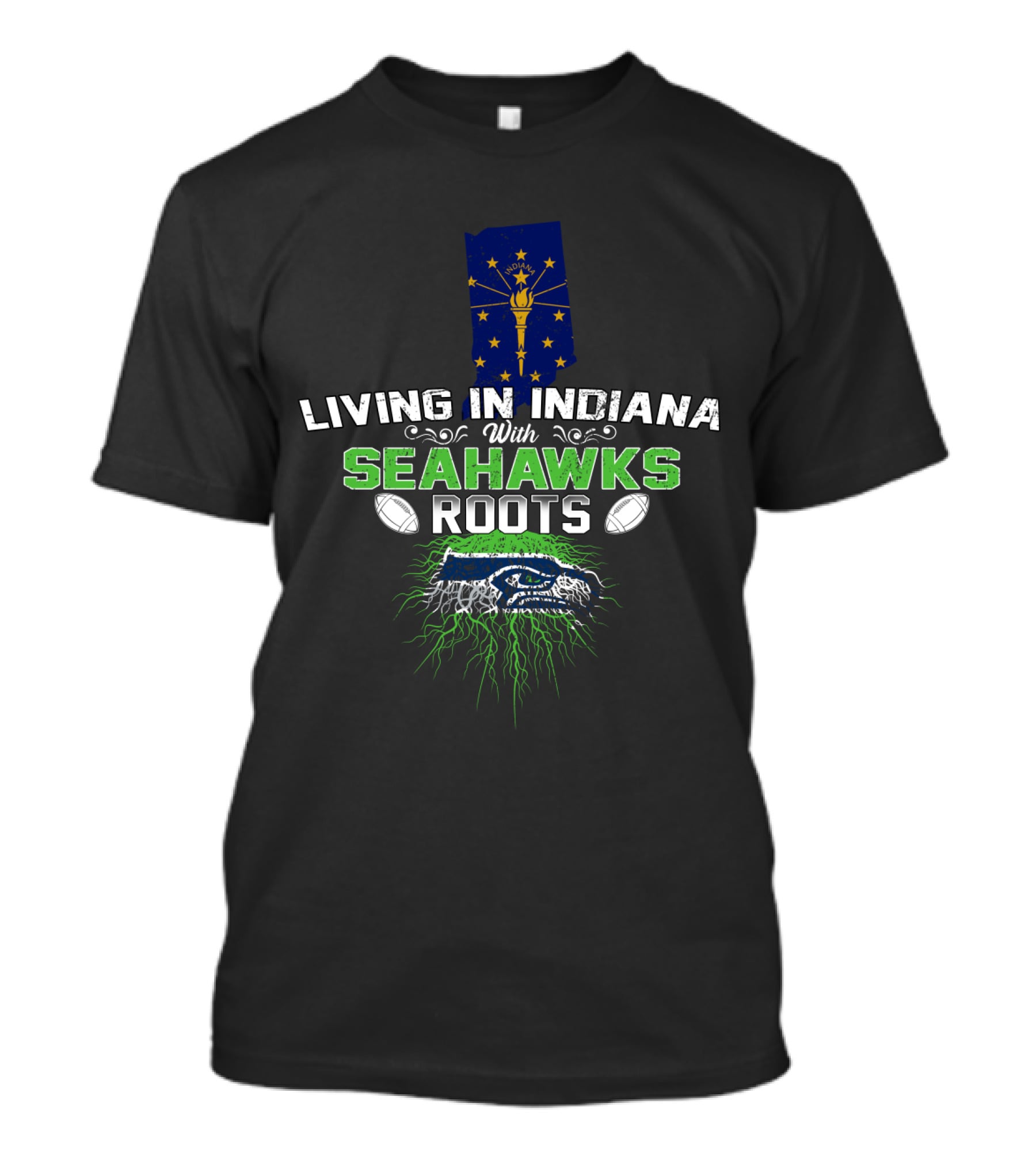 Living In Indiana Seahawks Roots Football Pride Indiana Map Seahawks T-Shirt