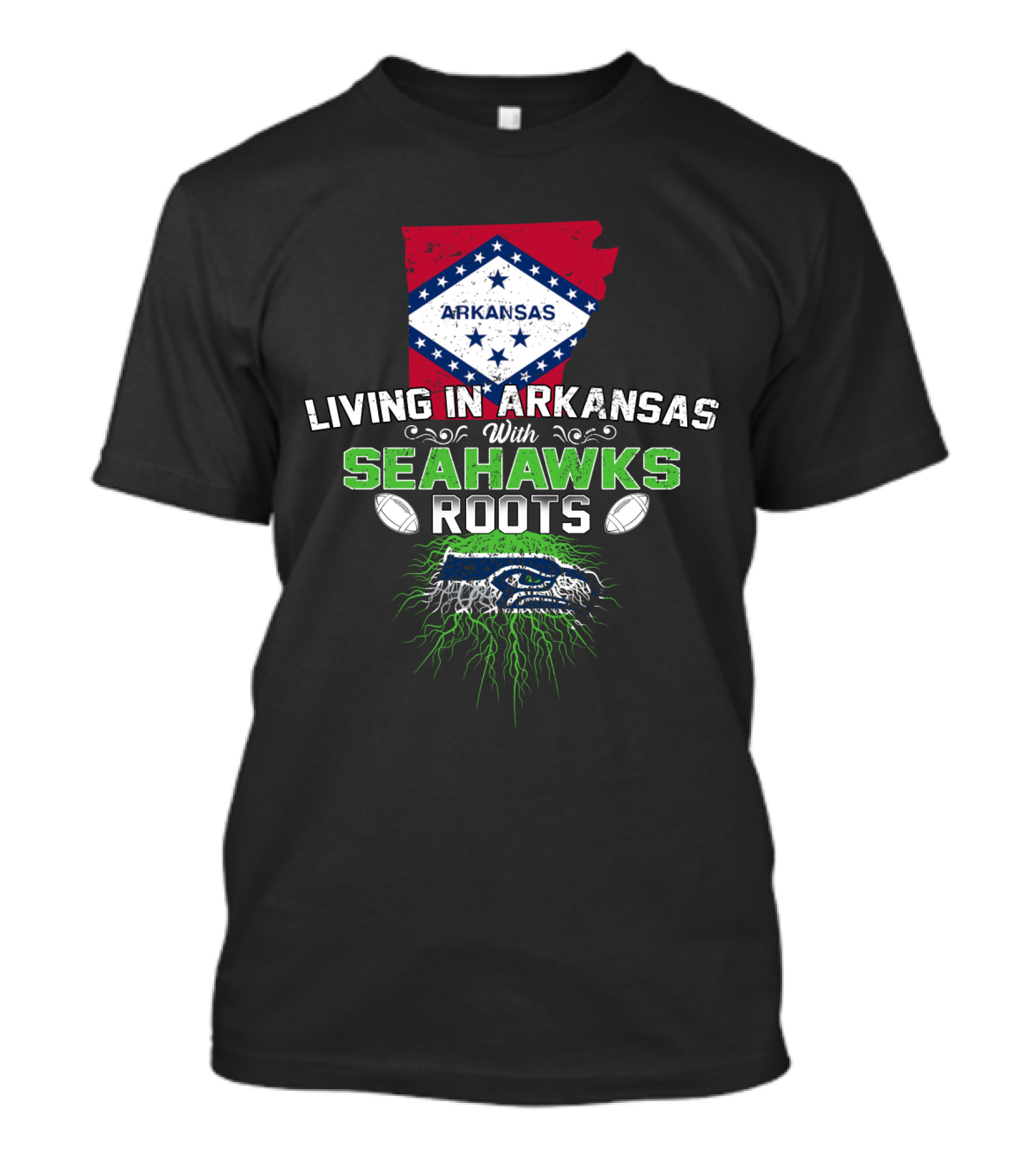 Living In Arkansas With Seahawks Roots Arkansas State Pride And Football Fan T-Shirt