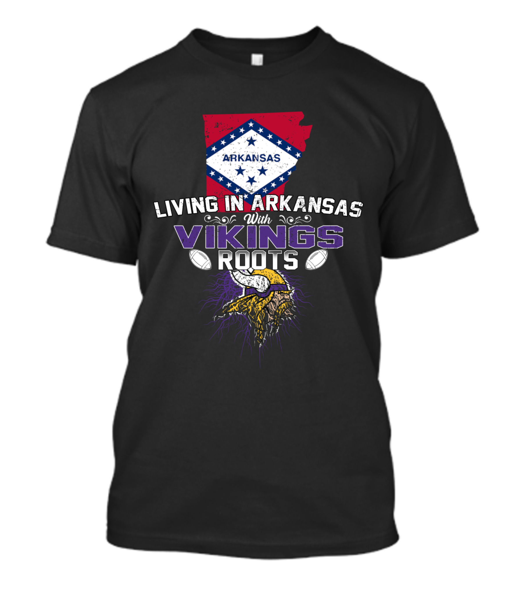 Living In Arkansas With Vikings Roots Arkansas Flag Viking Helmet Football T-Shirt
