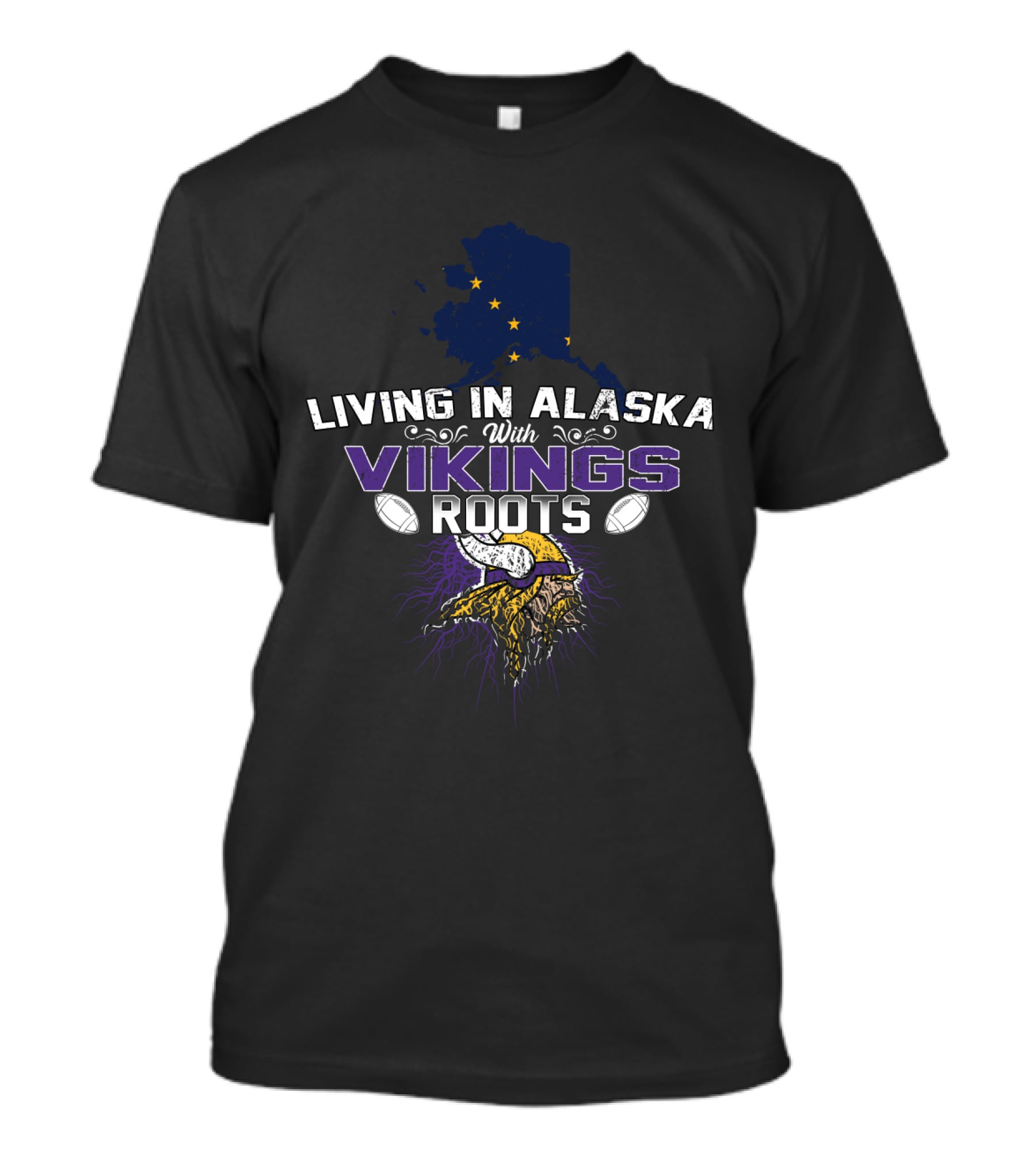 Living In Alaska With Vikings Roots Map And Helmet T-Shirt