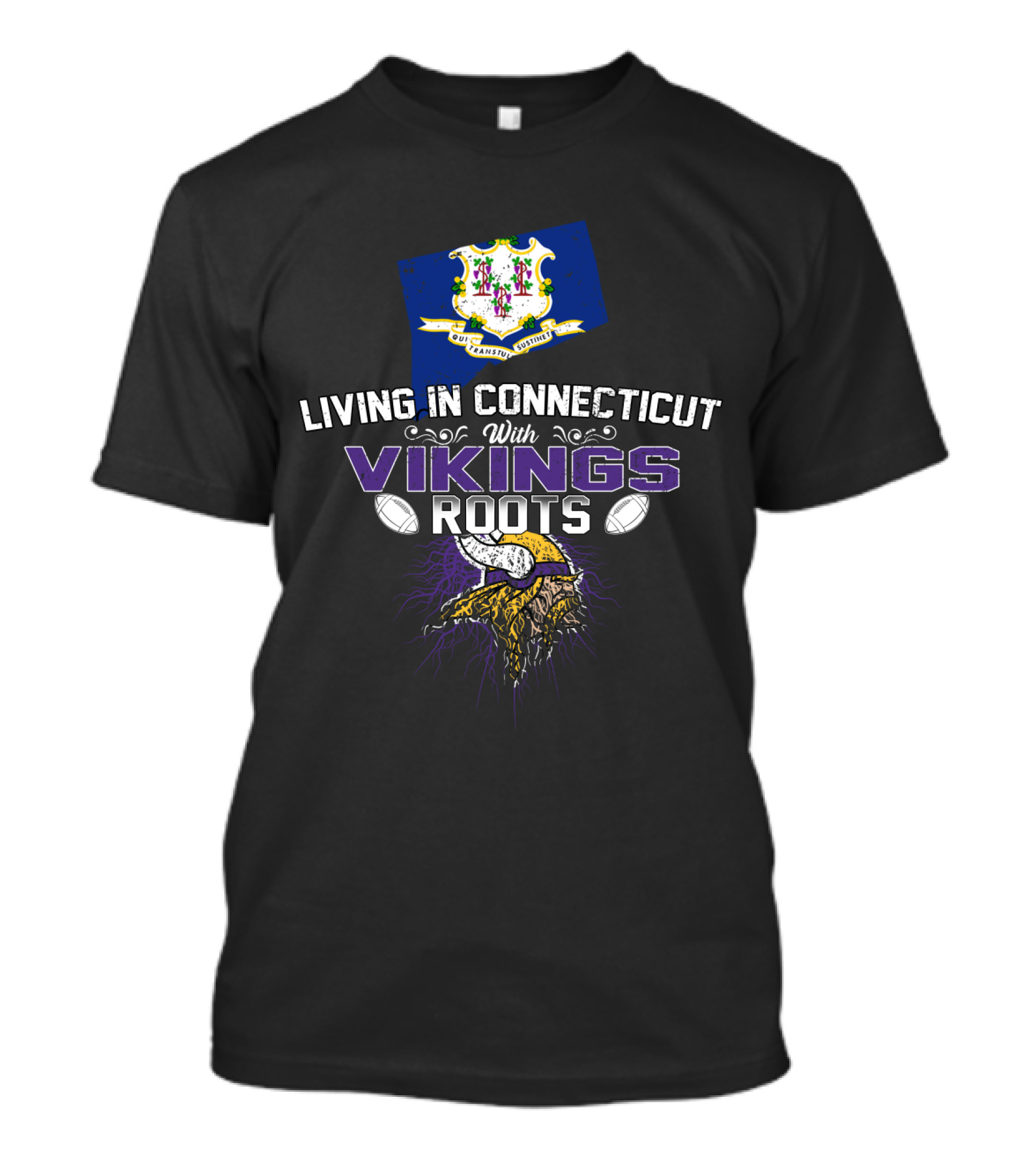 Living In Connecticut With Vikings Roots Minnesota Football Helmet T-Shirt
