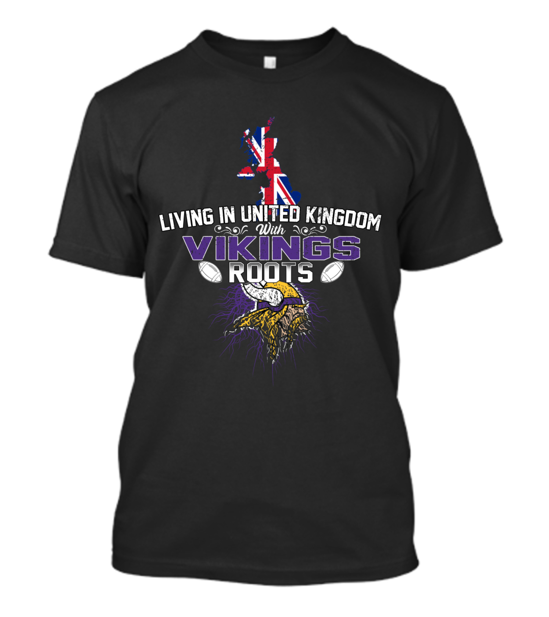 Living In United Kingdom With Vikings Roots Union Jack Map And Viking Mascot T-Shirt