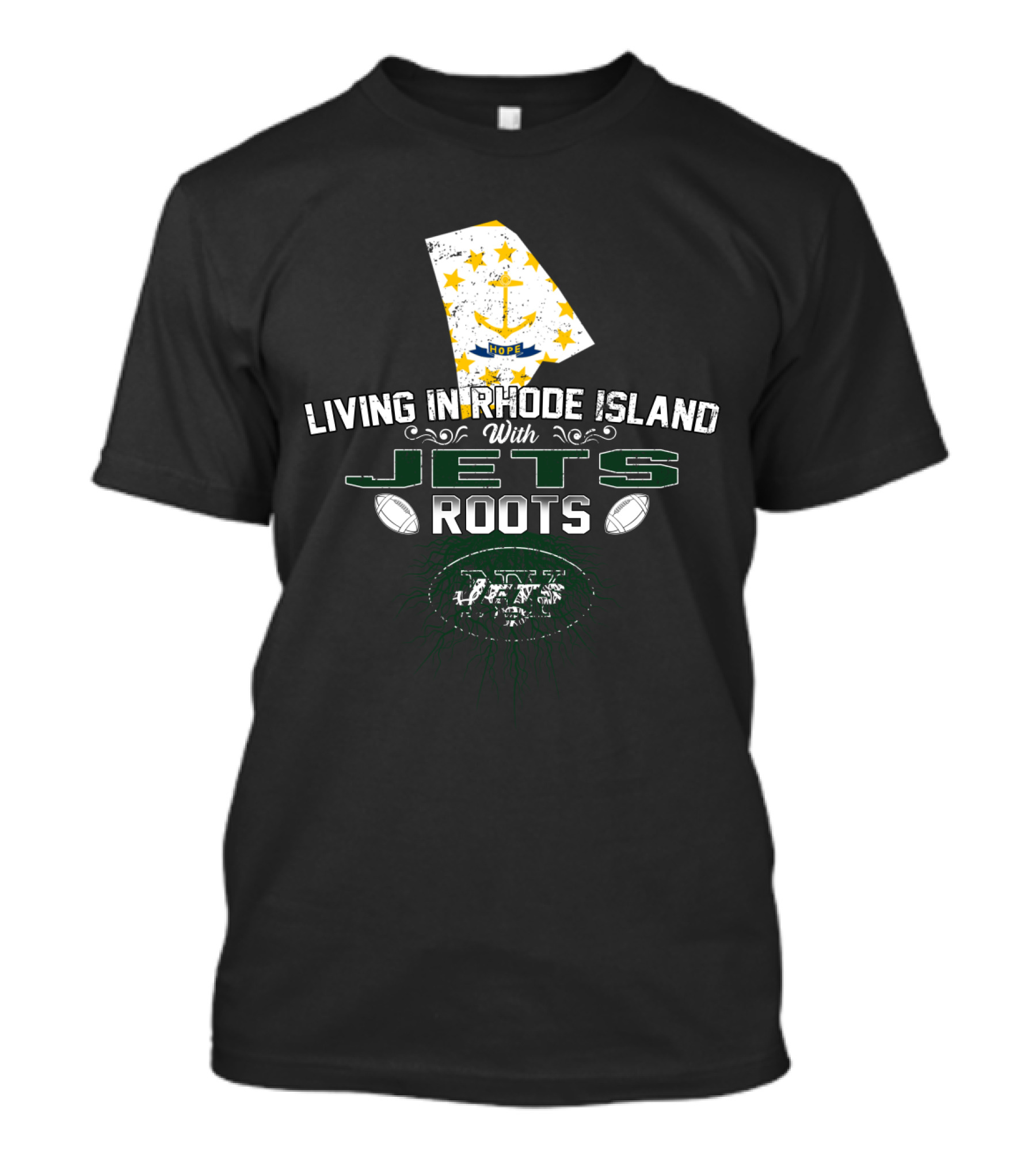 Living In Rhode Island With Jets Roots Football Pride T-Shirt