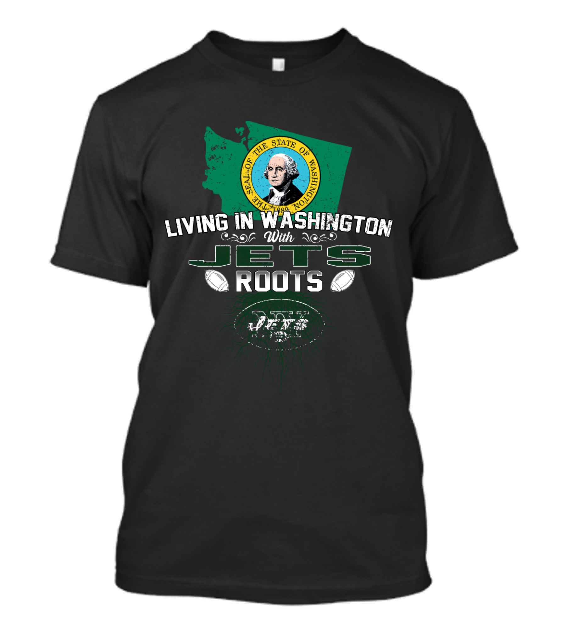 Living In Washington With Jets Roots State Seal T-Shirt