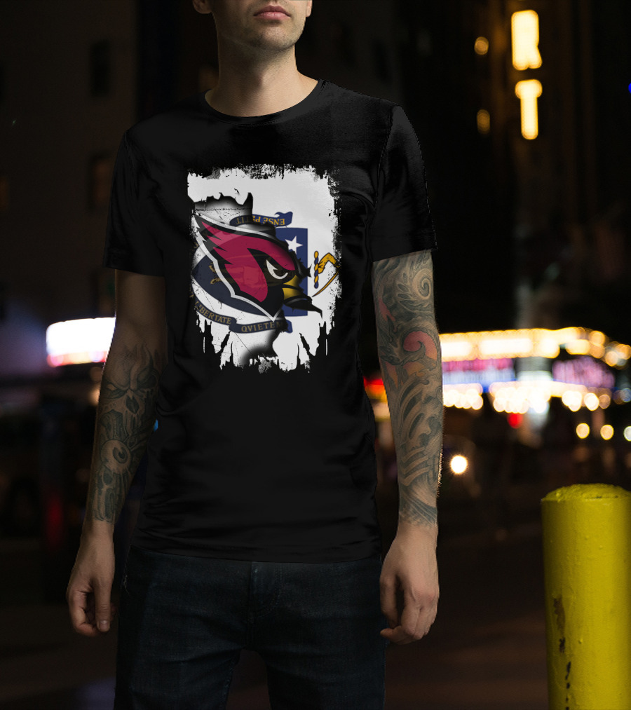 Massachusetts State Flag With Cardinals Football Logo Overlay T-Shirt