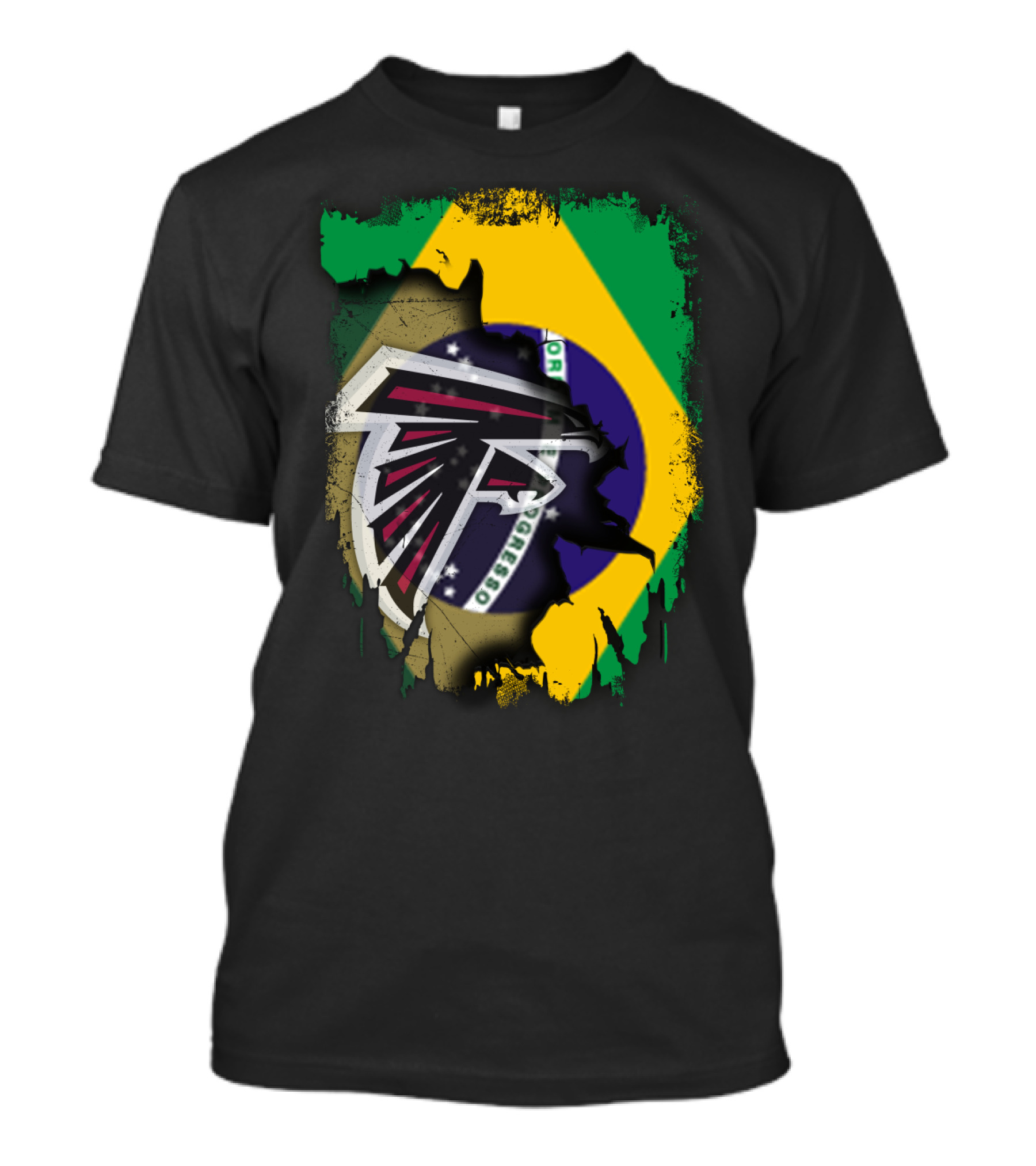 Atlanta Falcons Logo With Brazilian Flag Background T-Shirt