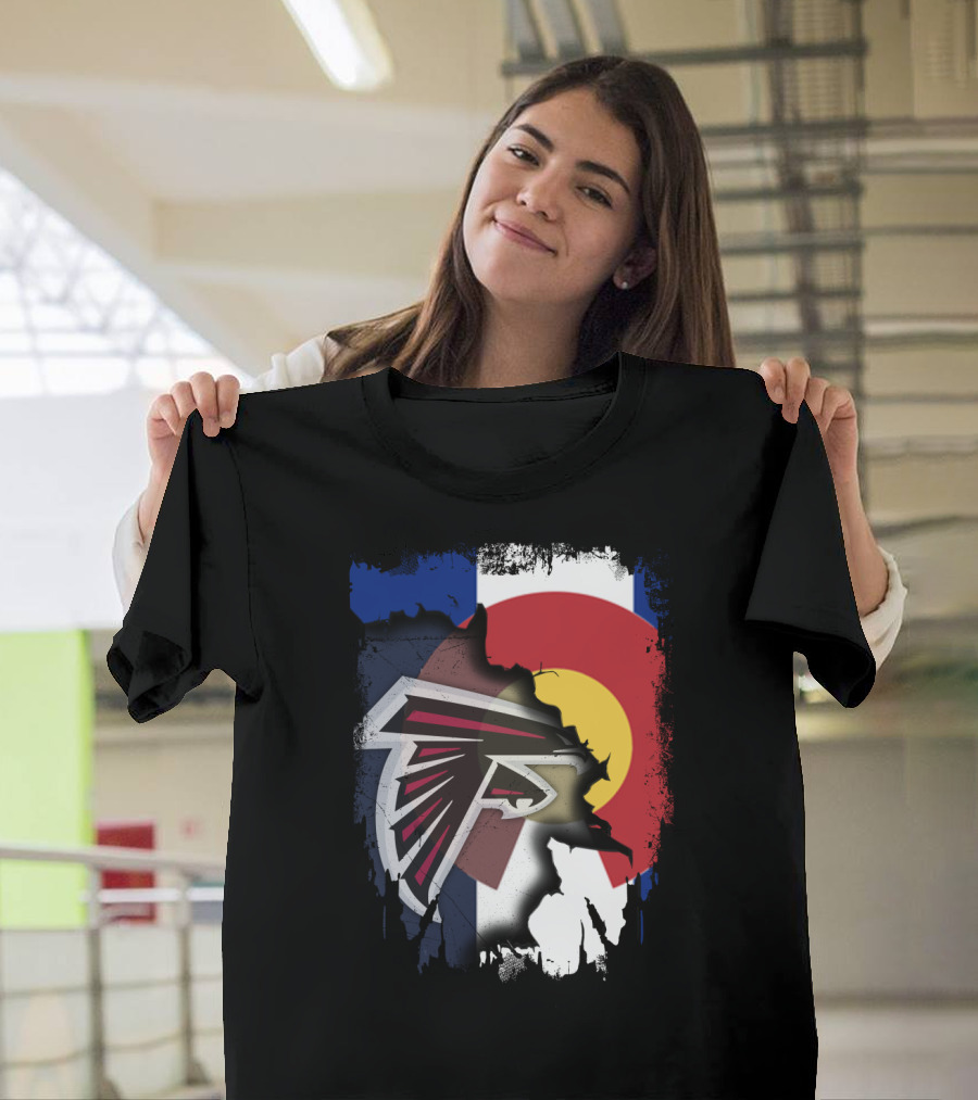 Together Colorado Falcons With State Flag And Atlanta Falcons Logo Fusion T-Shirt