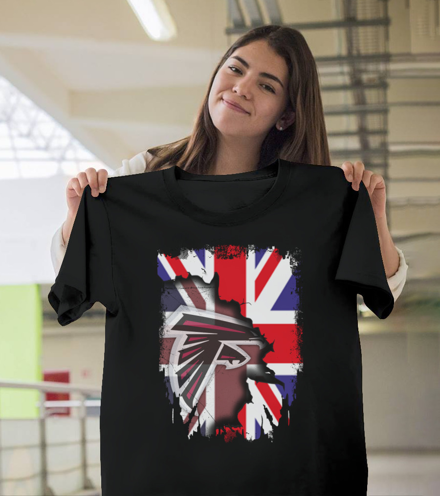 United Kingdom Flag with Falcons Logo Together T-Shirt