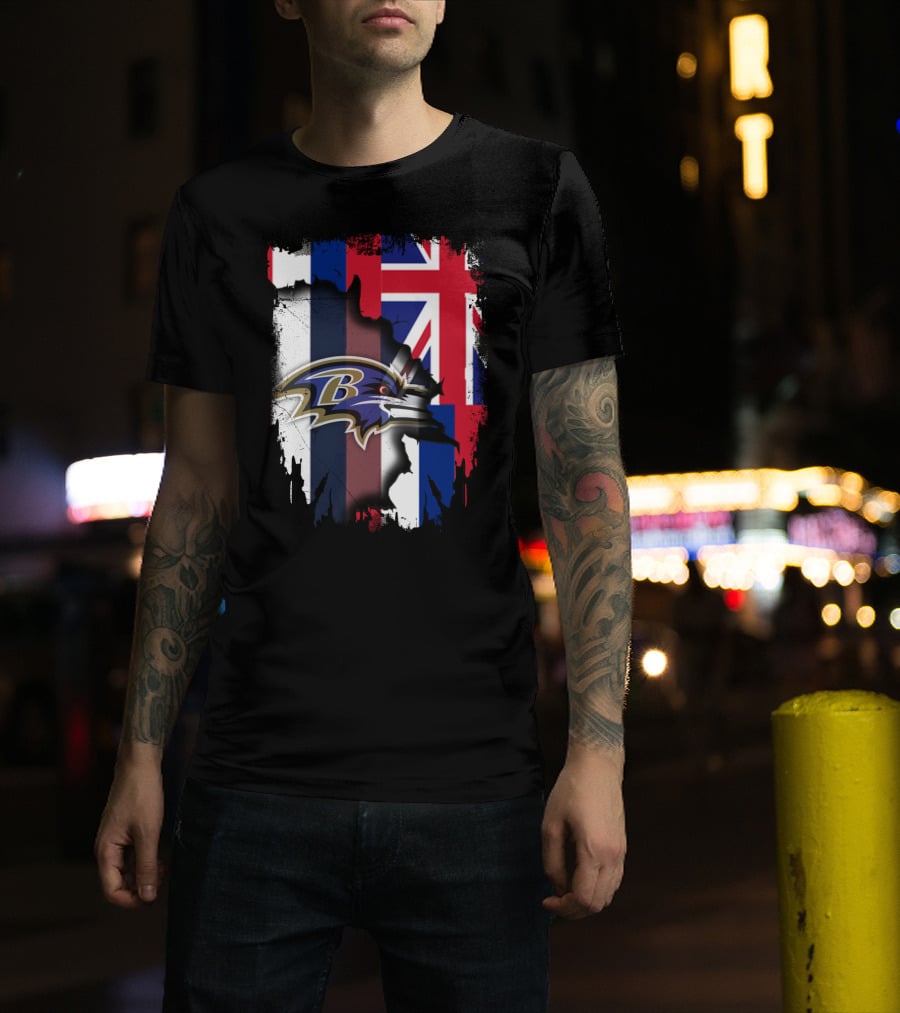 Baltimore Ravens Logo Over Hawaiian Flag Together T-Shirt