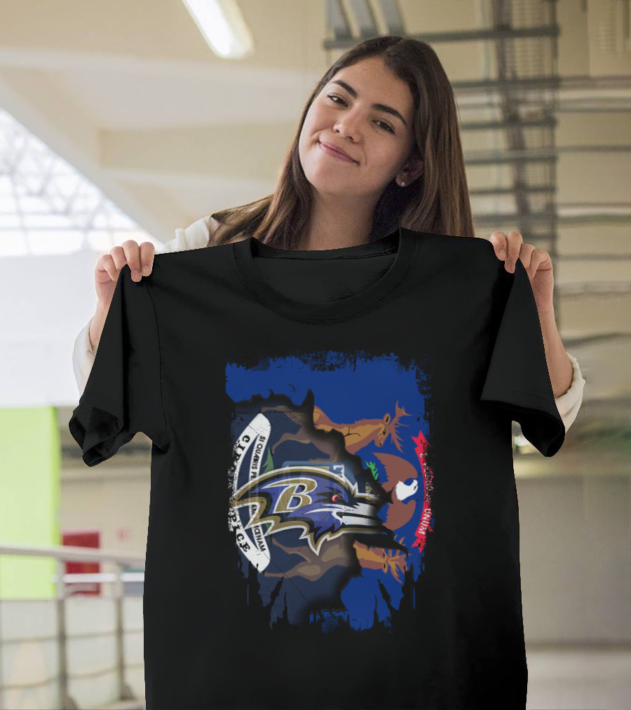 Michigan State Seal with Baltimore Ravens Logo Fusion T-Shirt
