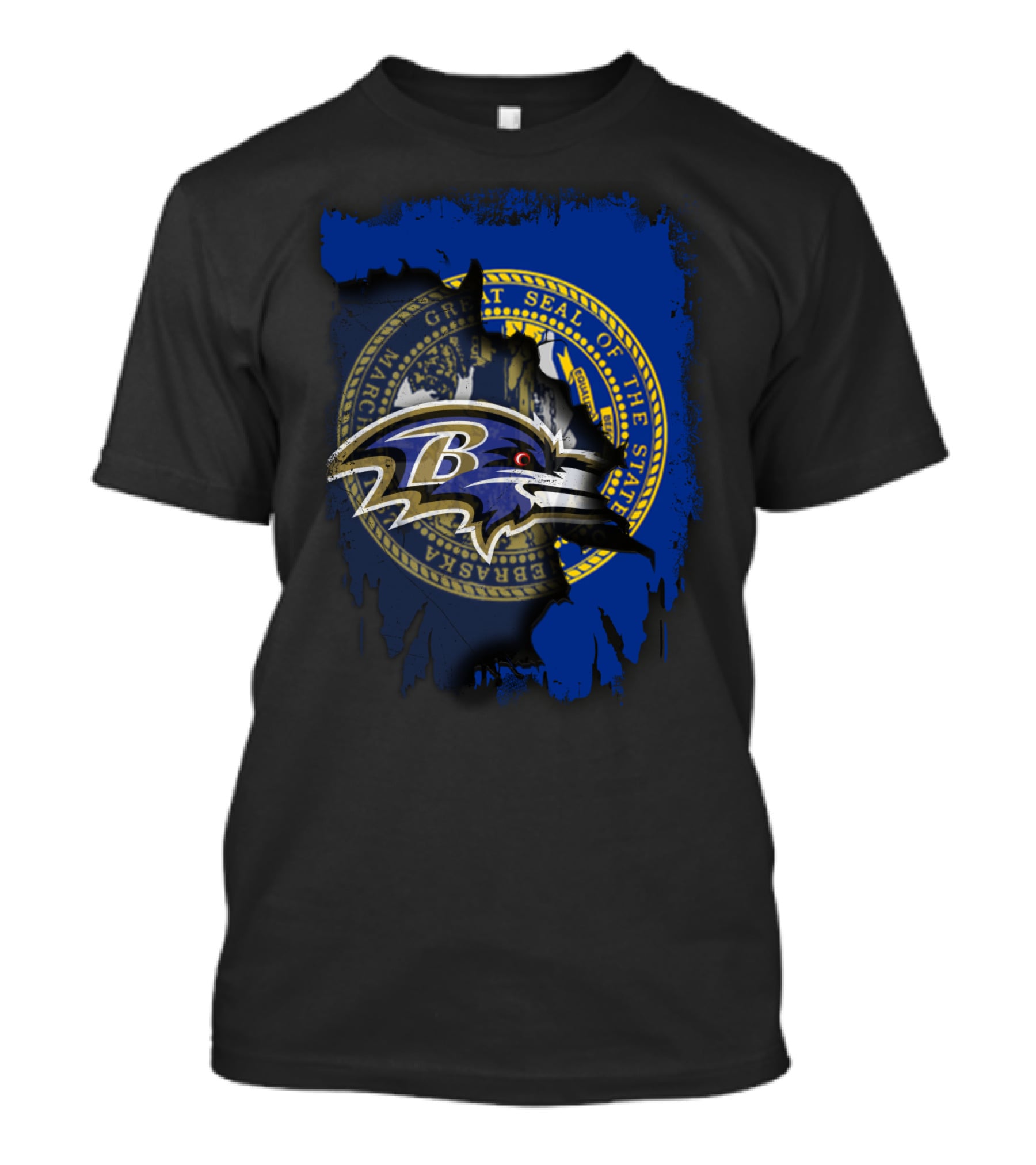 Nebraska State Seal With Baltimore Ravens Logo Fusion T-Shirt