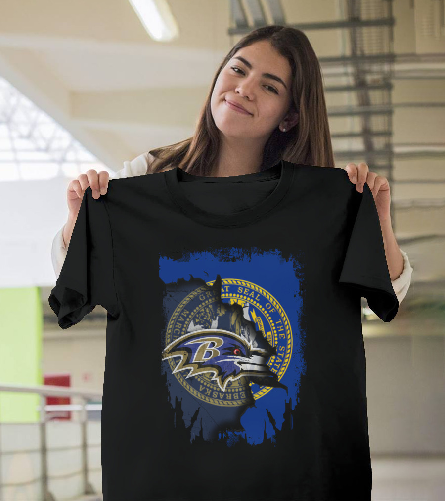Nebraska State Seal With Baltimore Ravens Logo Fusion T-Shirt